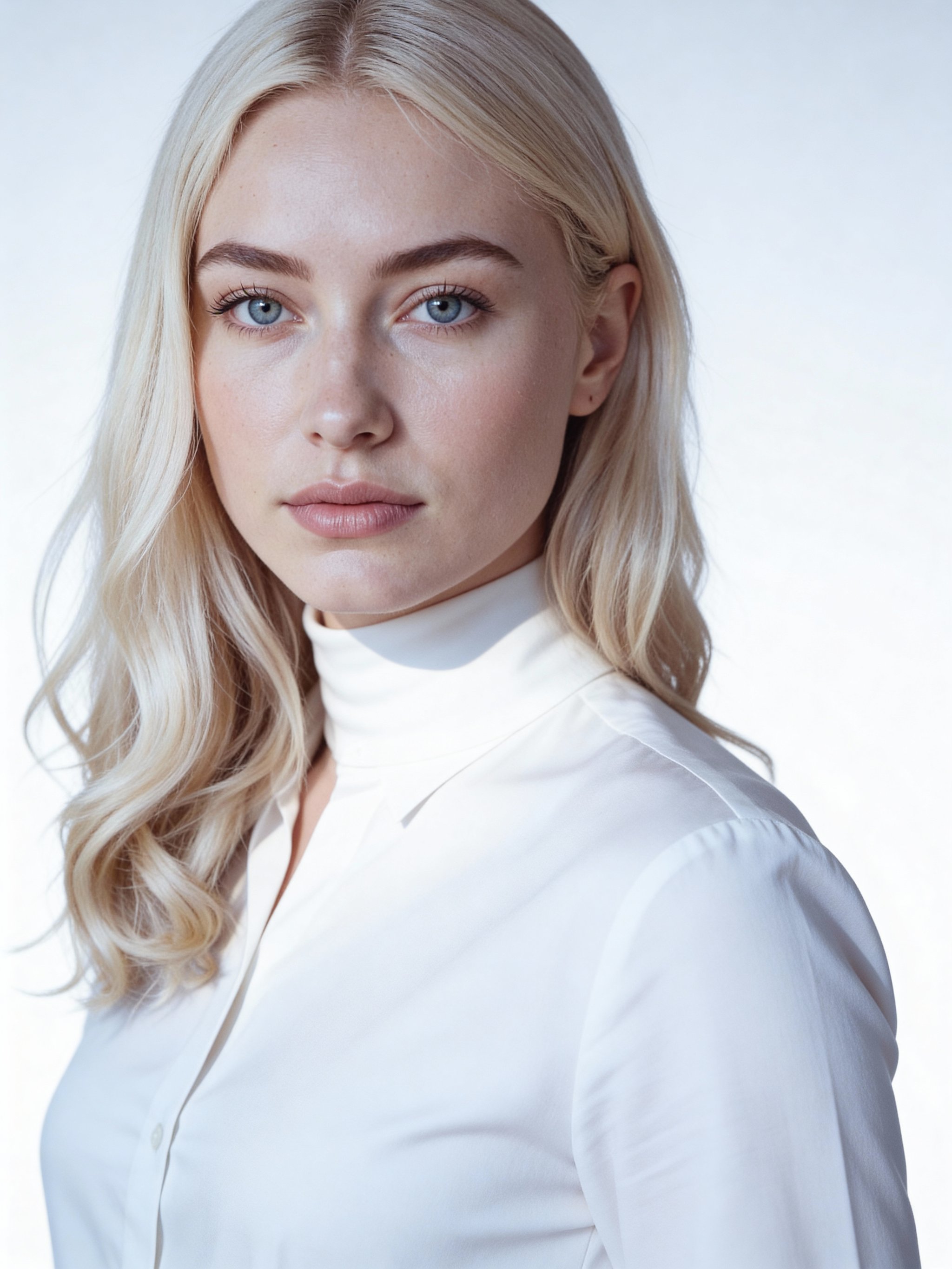 Clean high-key portrait with confident gaze
