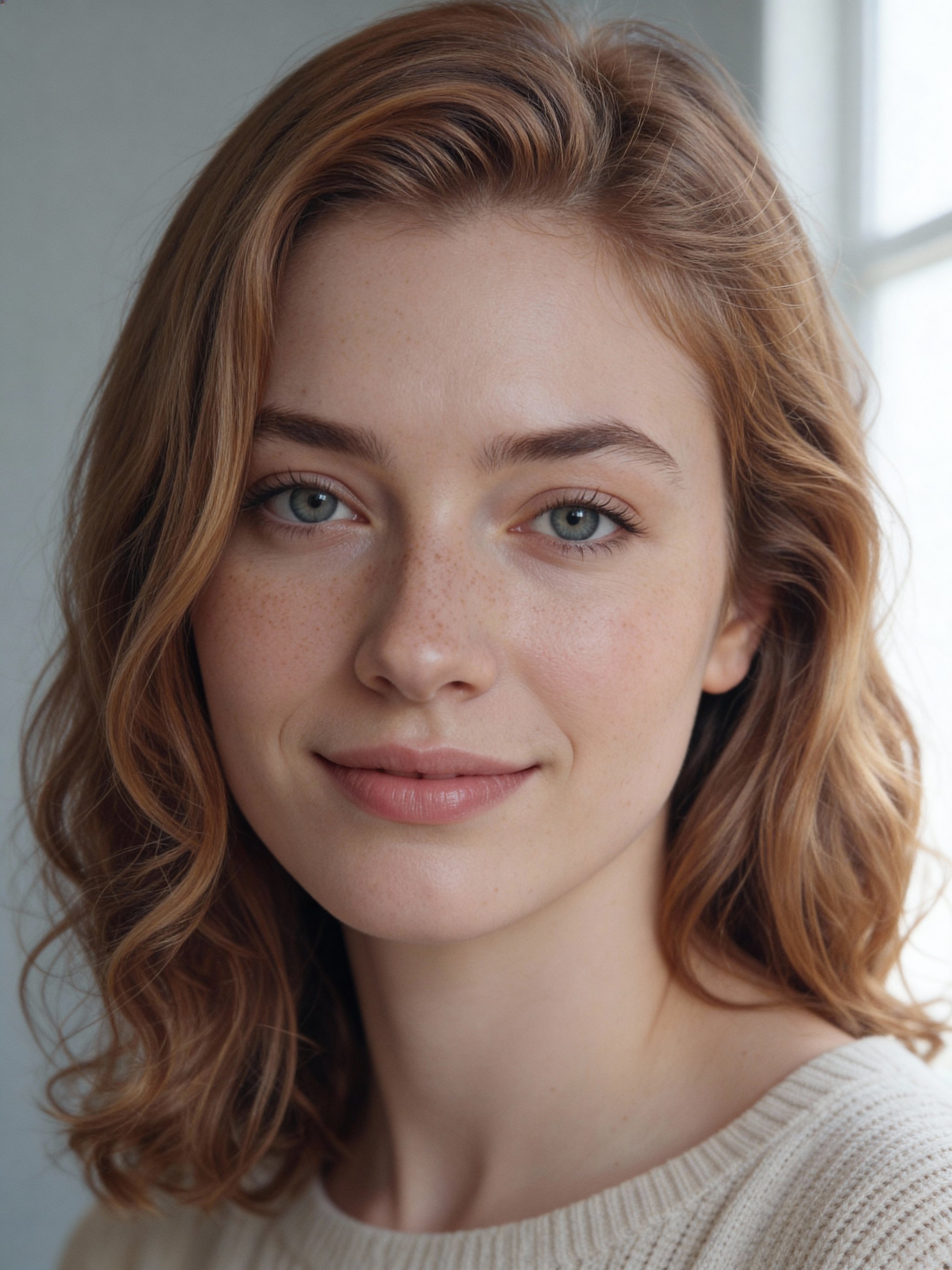 Soft daylight portrait with neutral background