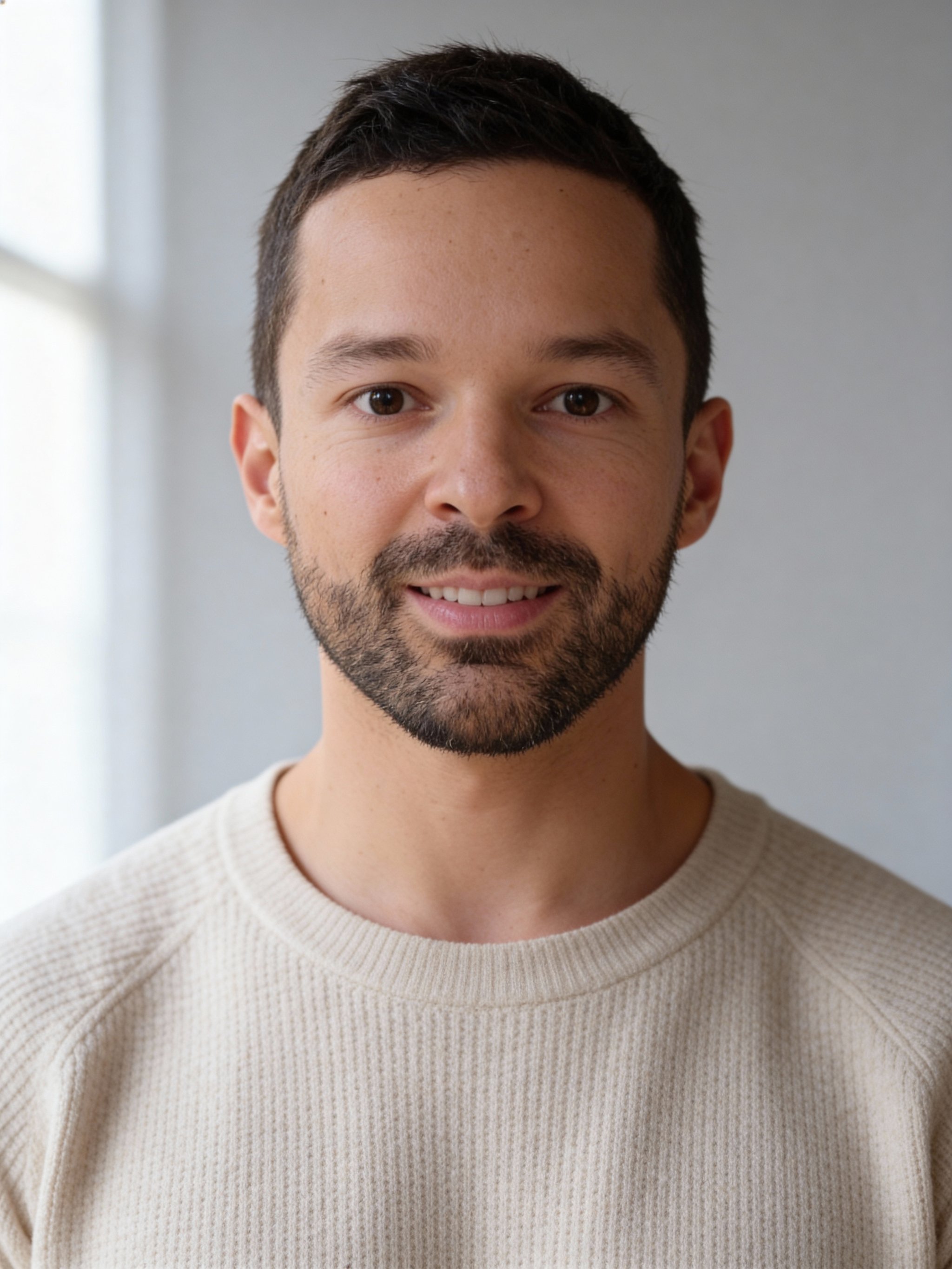 Warm daylight headshot with minimal styling