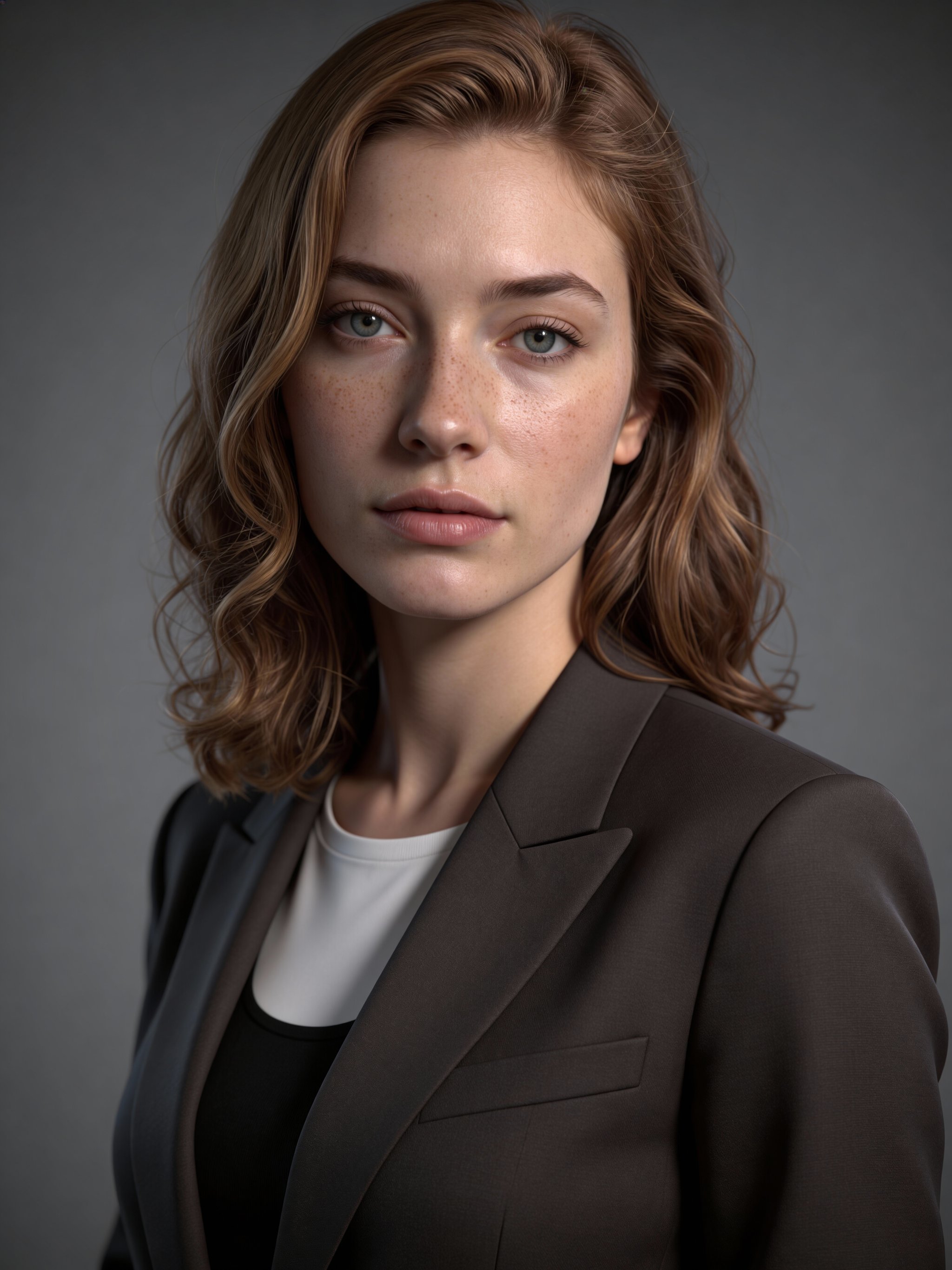 Classic headshot with soft gray backdrop