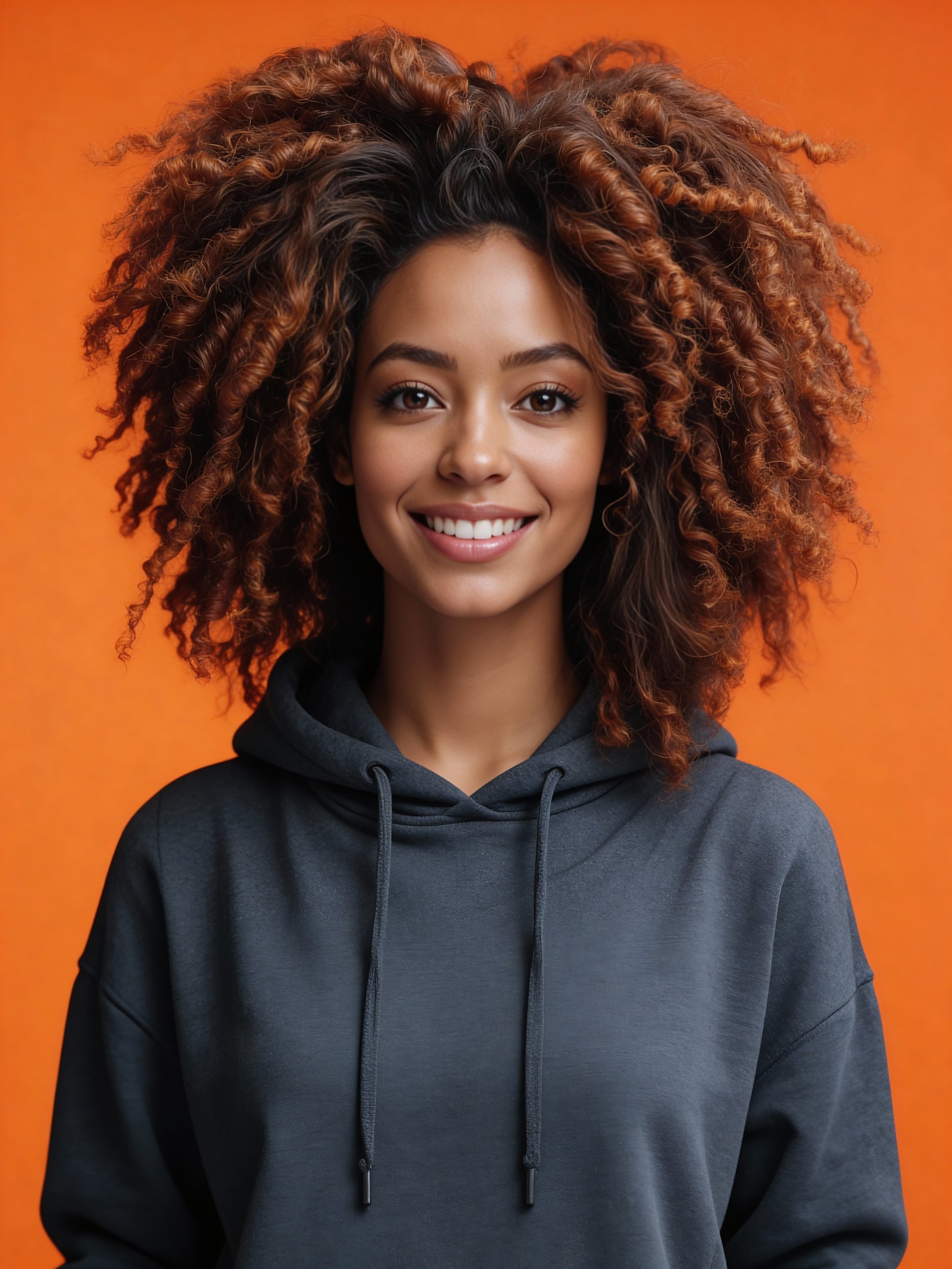 Bold headshot on a vibrant orange studio background