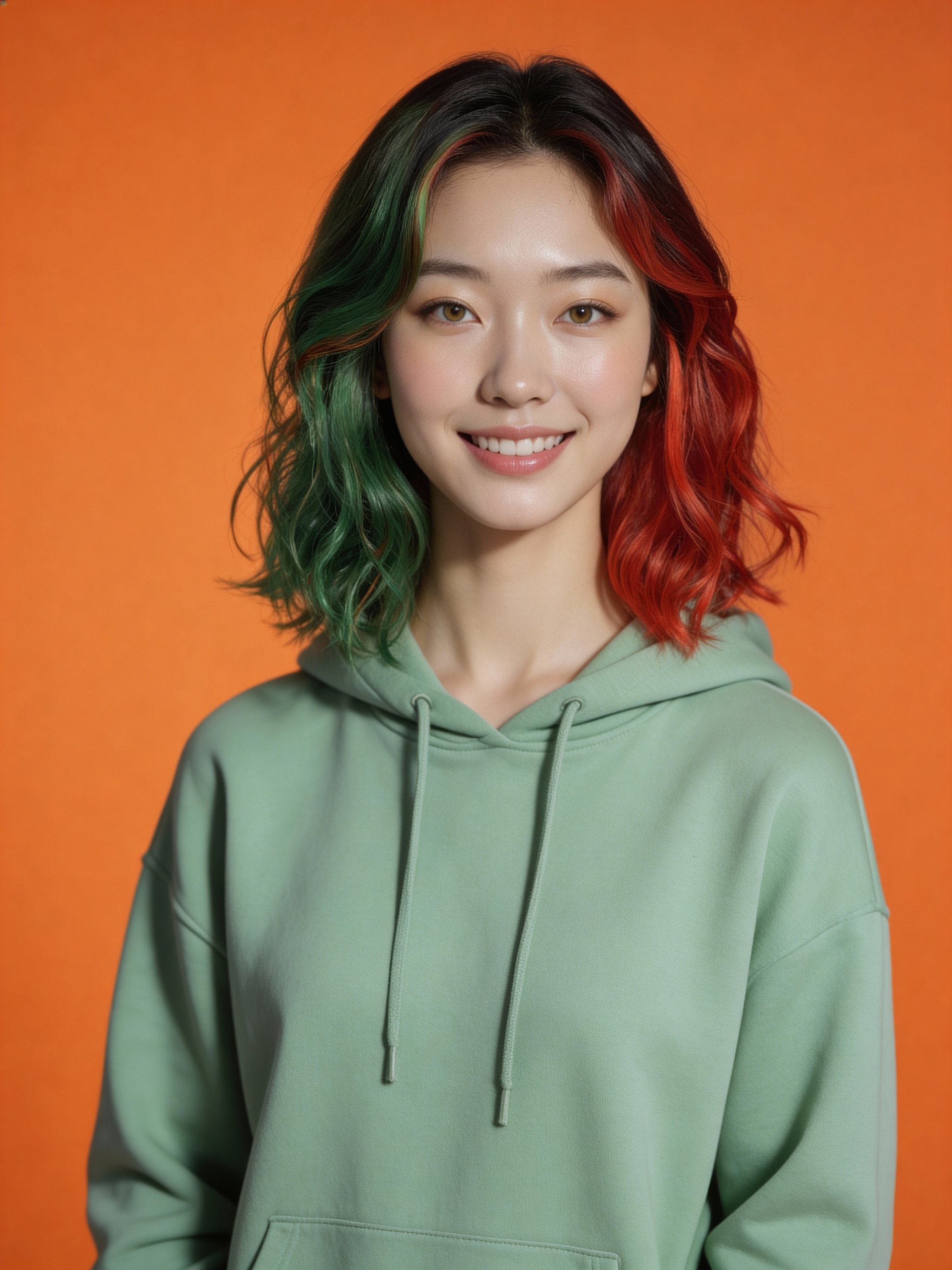 Professional portrait with bright orange backdrop