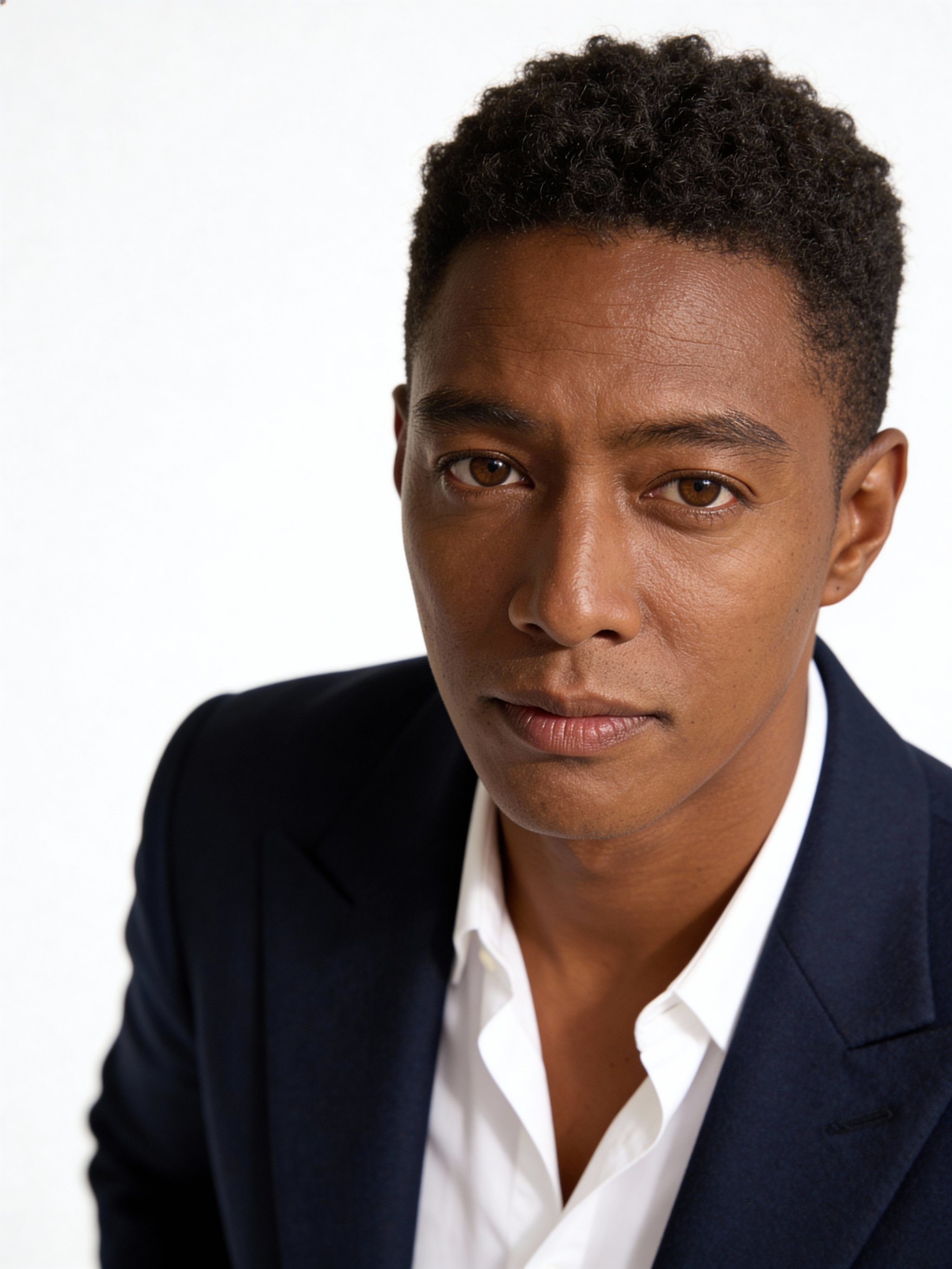 Studio headshot with tailored blazer and crisp lighting
