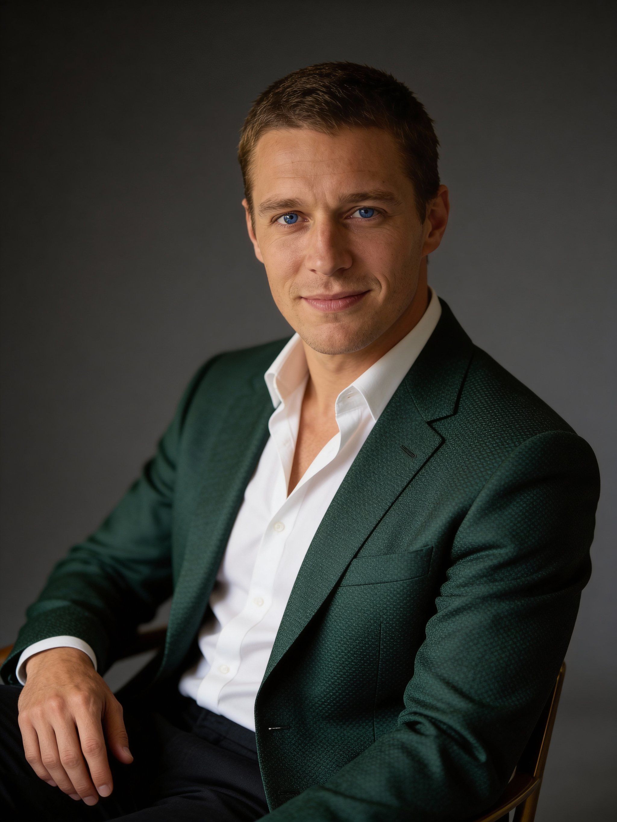 Studio headshot with understated luxury styling