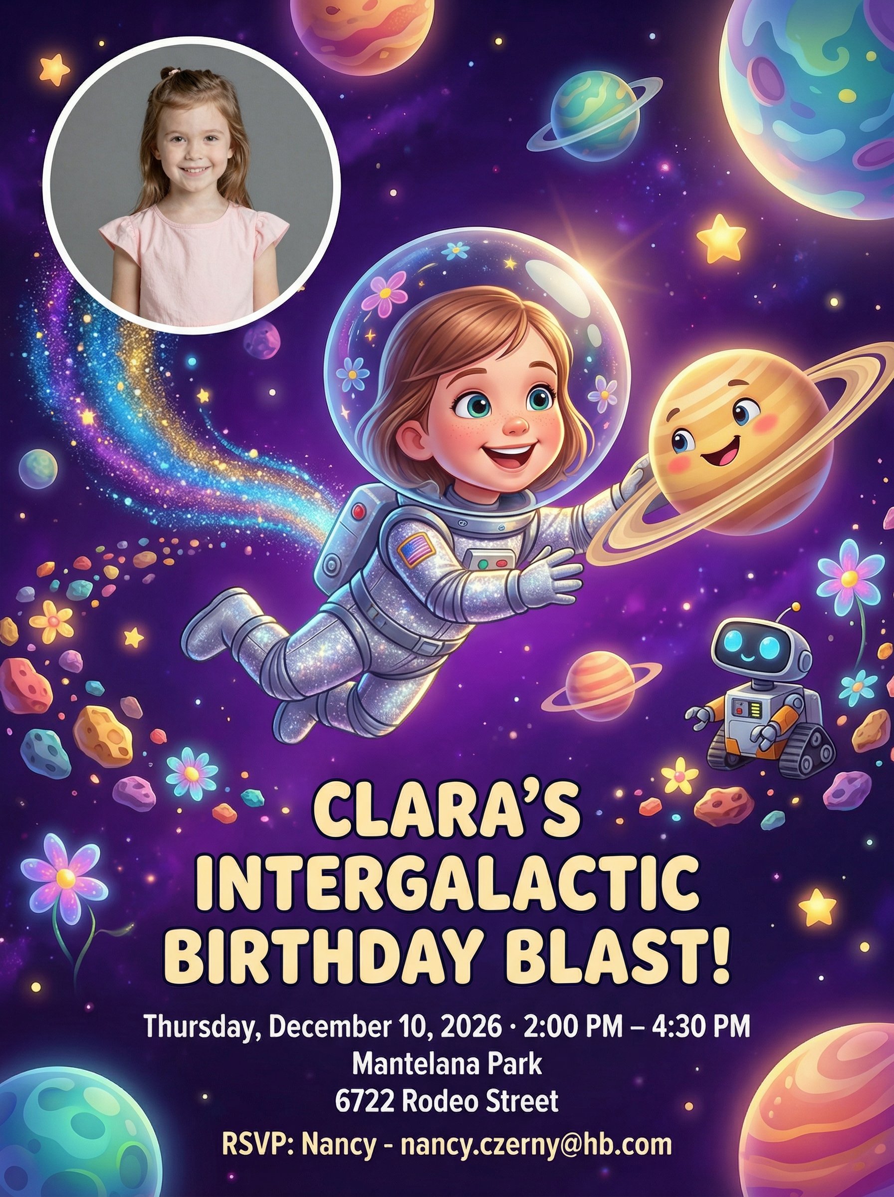 Blastoff 3rd birthday rocket invitation