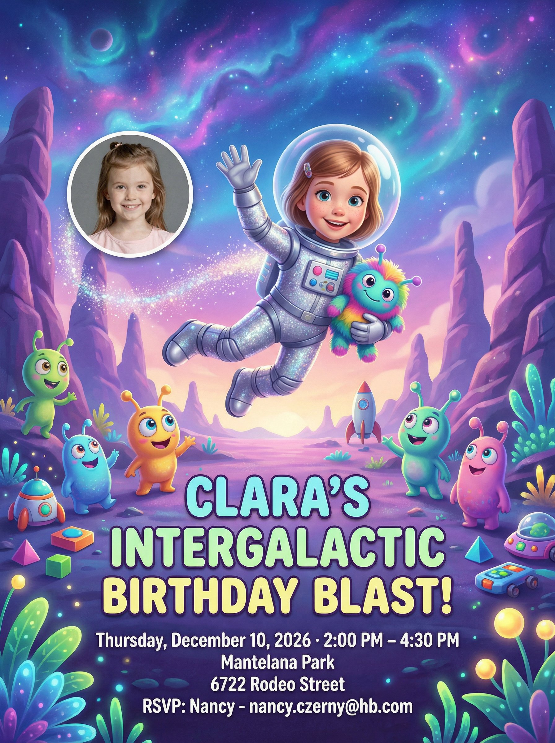 Blastoff 3rd birthday space invitation with countdown