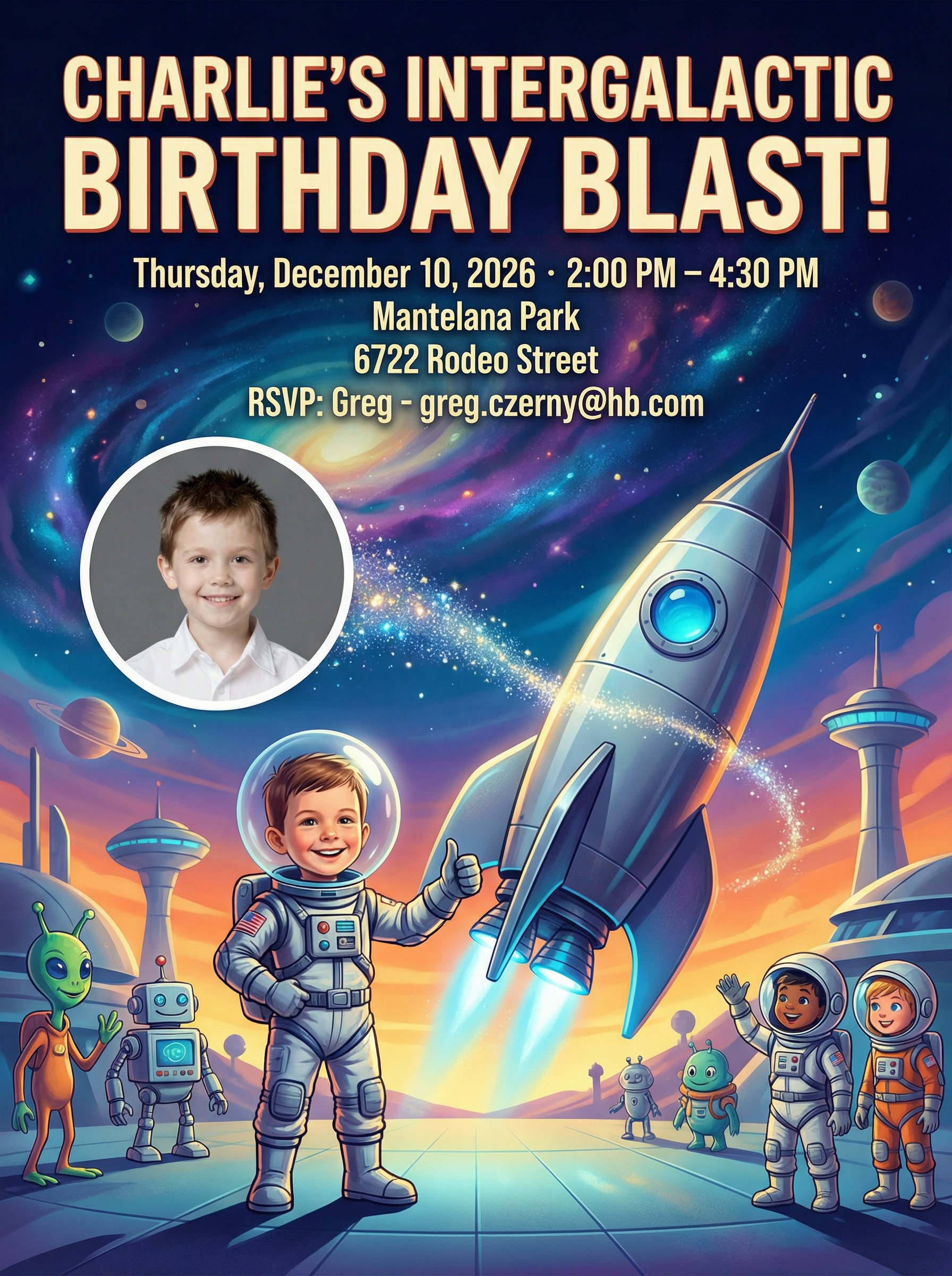 Blastoff 3rd birthday astronaut invitation