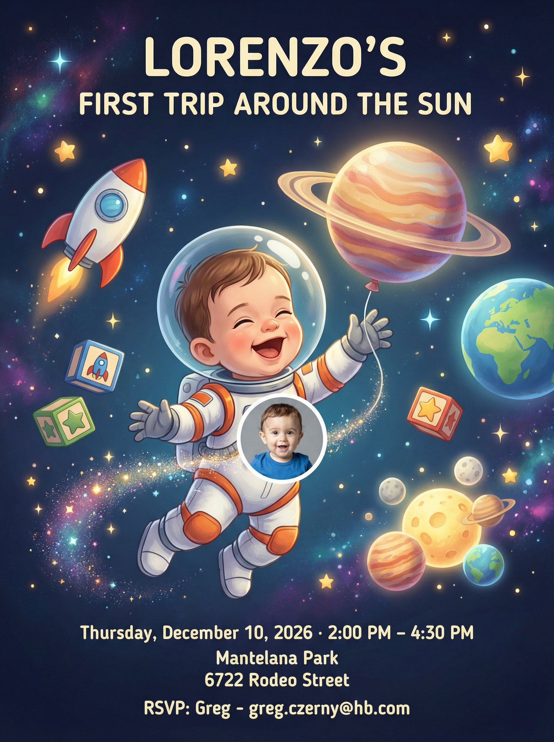 First Trip Around the Sun first birthday moon invitation