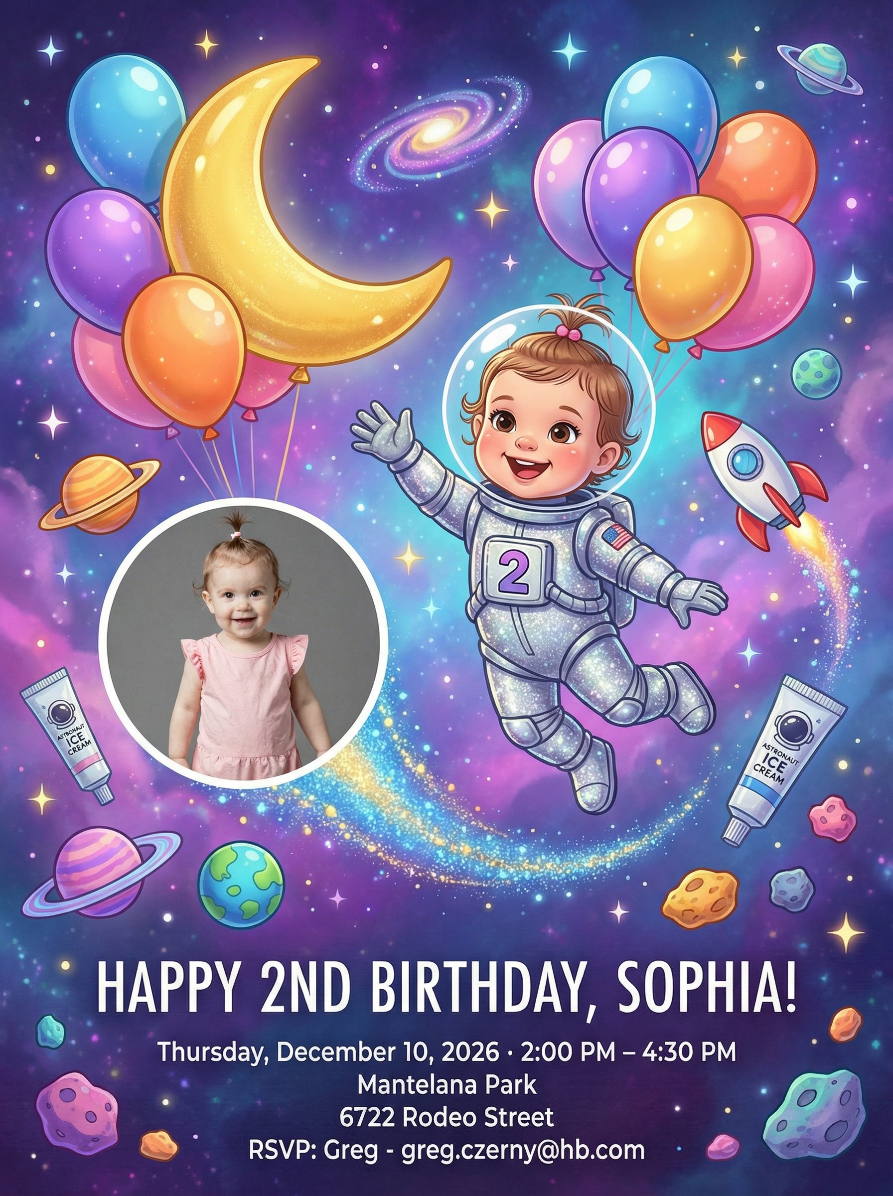 Two the Moon 2nd birthday moon landing invitation