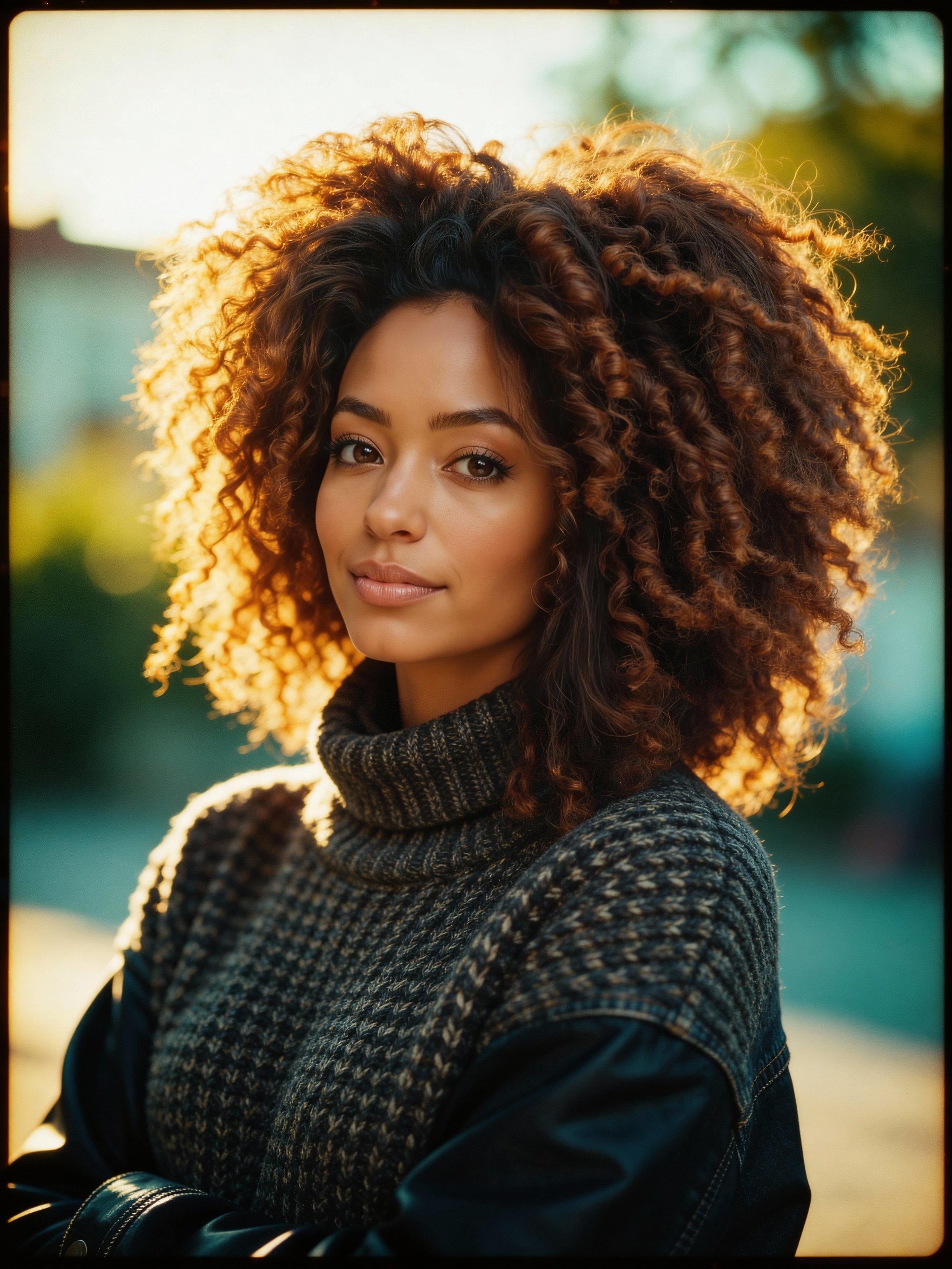 Golden-hour film portrait with gentle grain