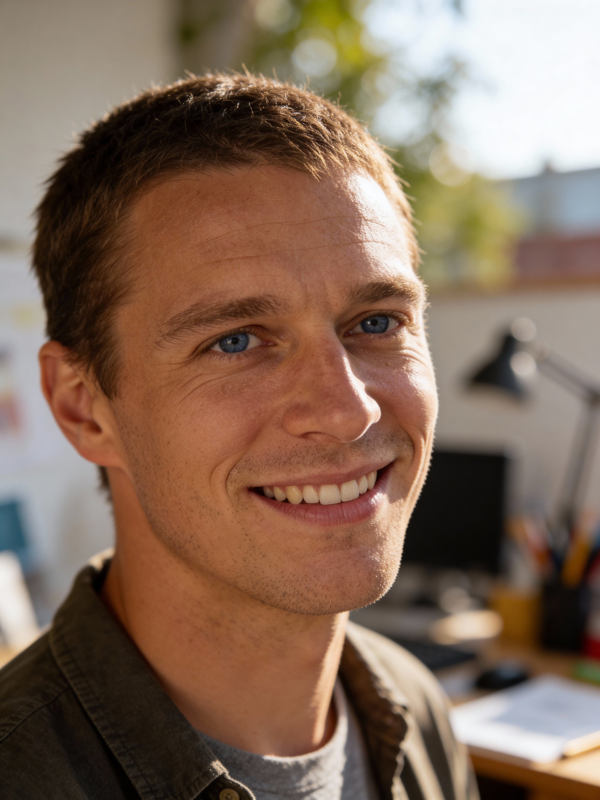 Close-up portrait with warm natural lighting
