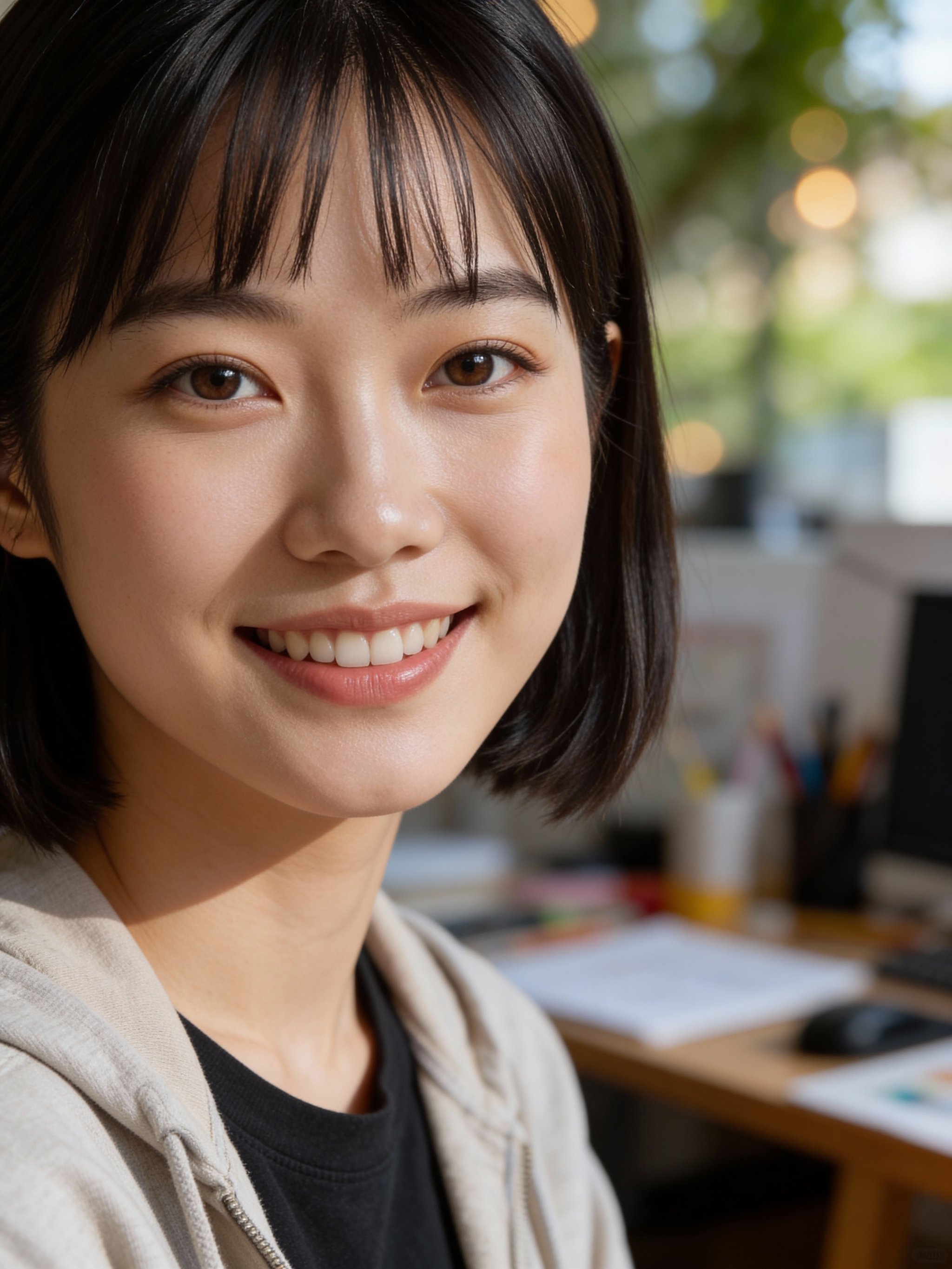 Friendly headshot with shallow depth of field