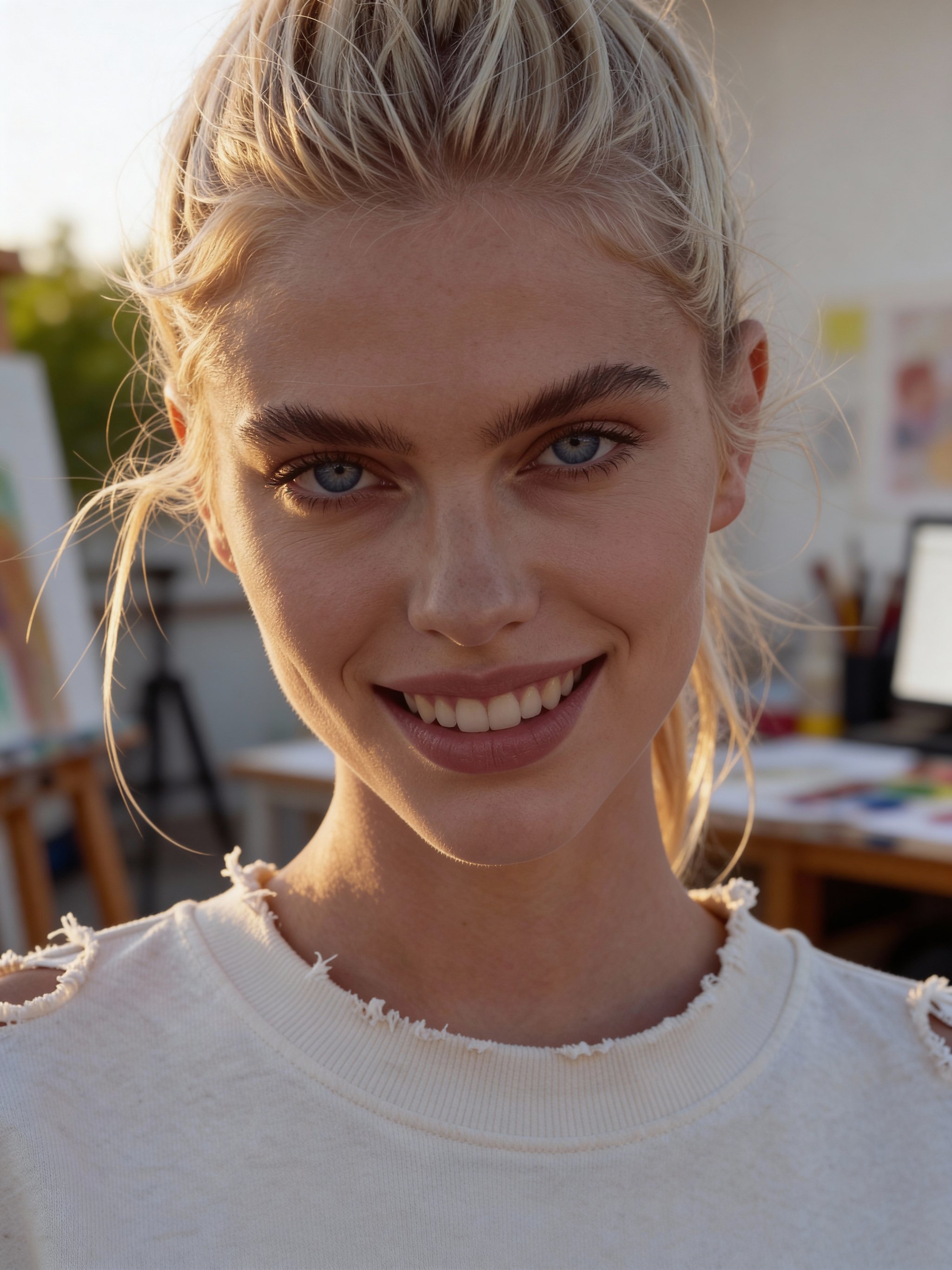 Warm close-up headshot with gentle background blur