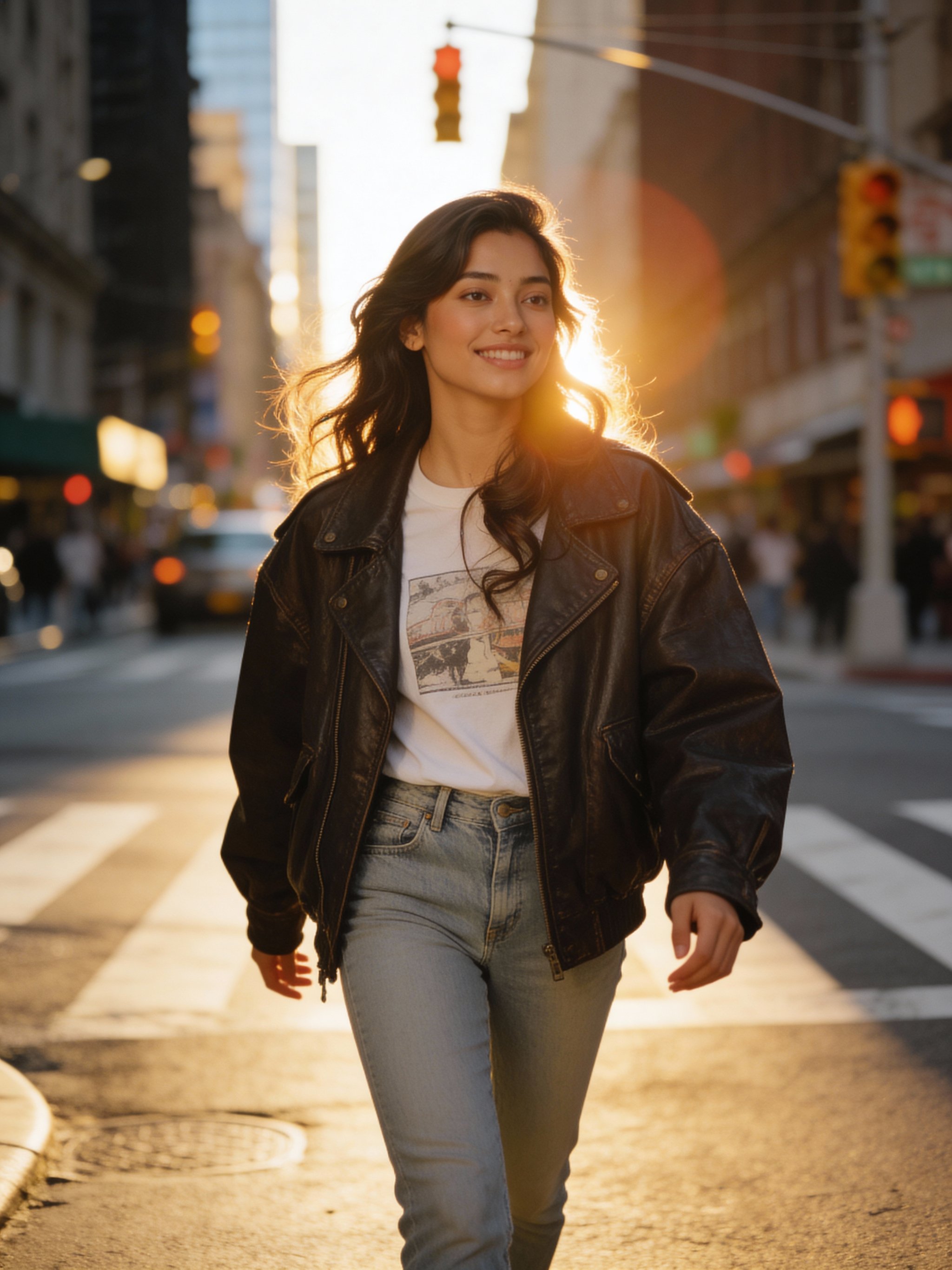 Lifestyle portrait in a bustling city scene