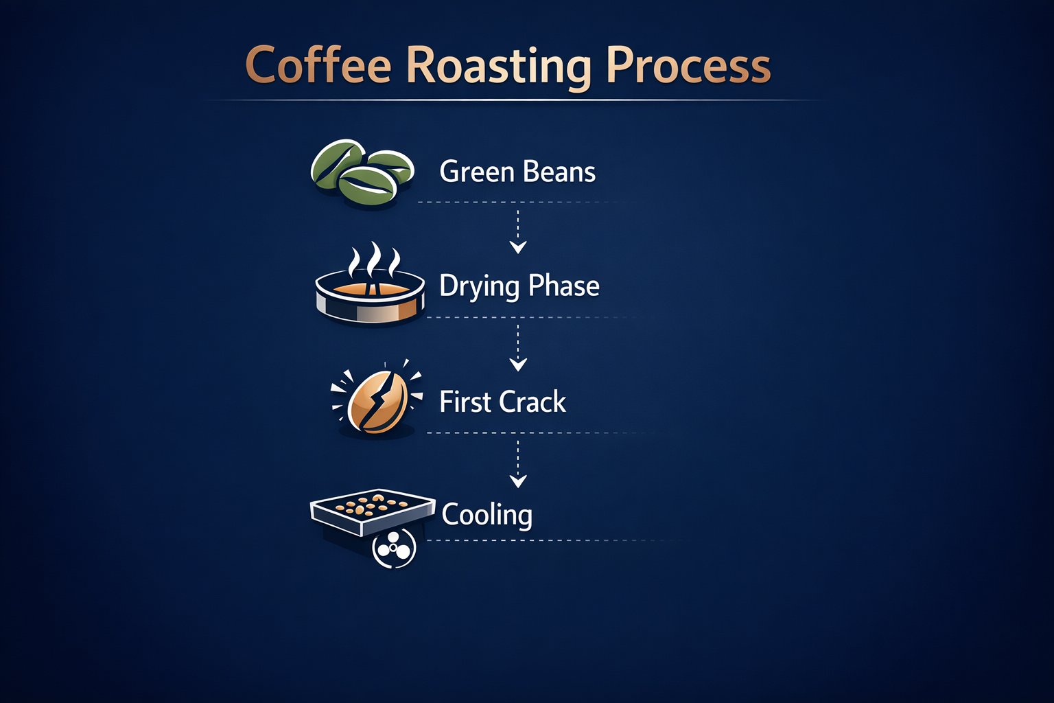 Coffee roasting process infographic with readable stage labels generated with GPT-Image-1.5