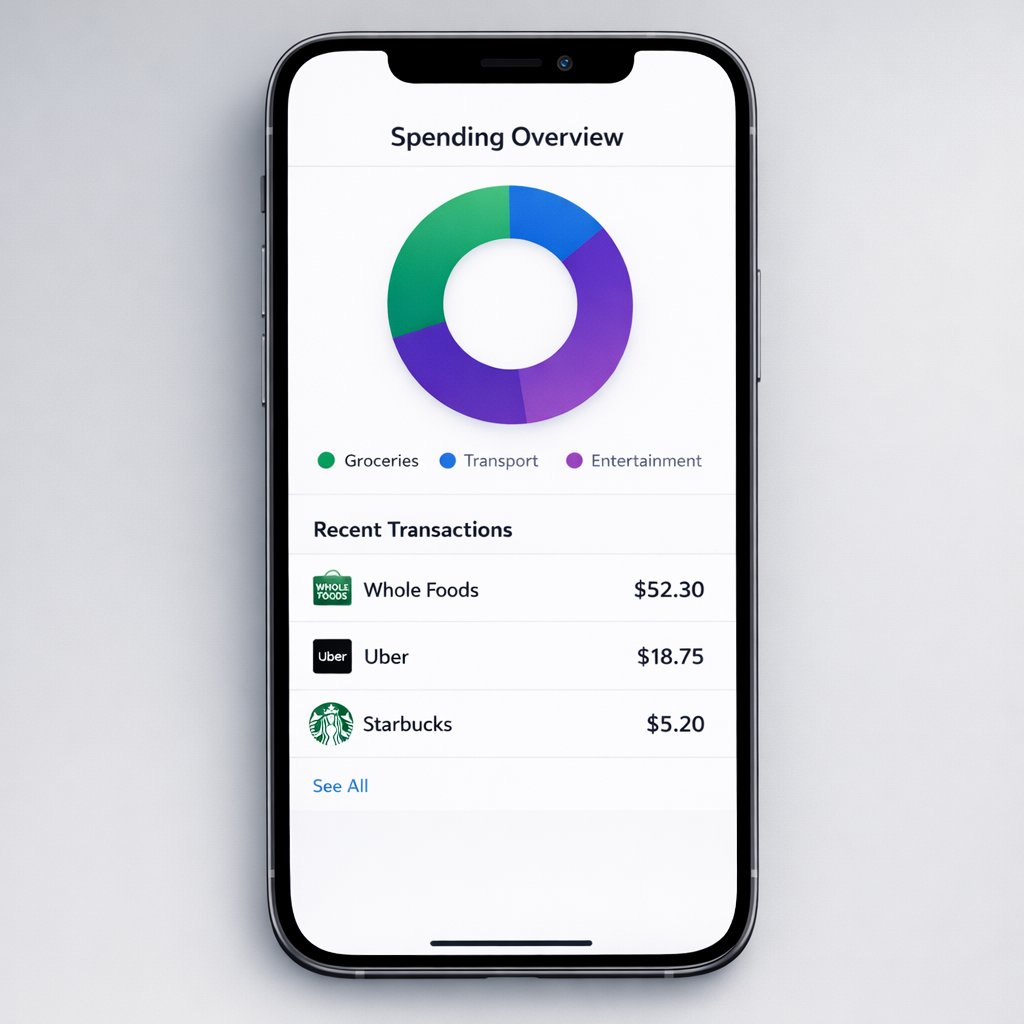 Mobile finance dashboard mockup with a donut chart and transaction list generated with GPT-Image-1.5