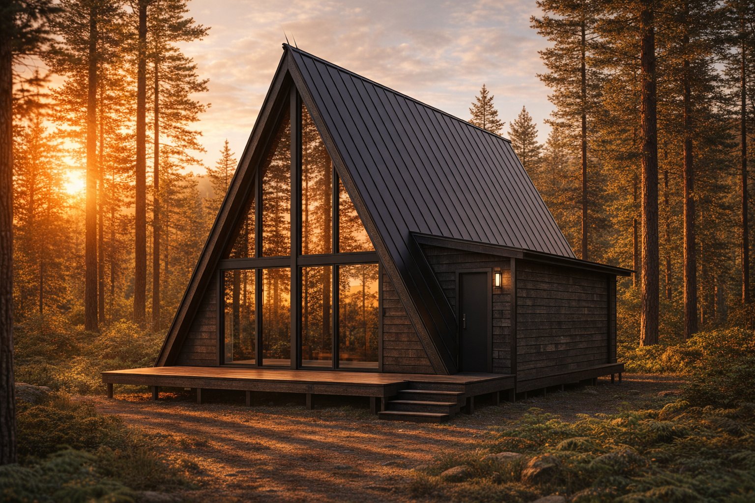Photoreal A-frame cabin render generated with GPT-Image-1.5