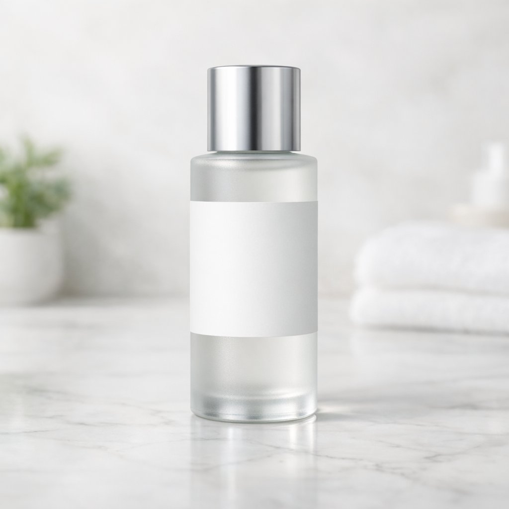 Lifestyle source photo of a skincare bottle before transparent extraction