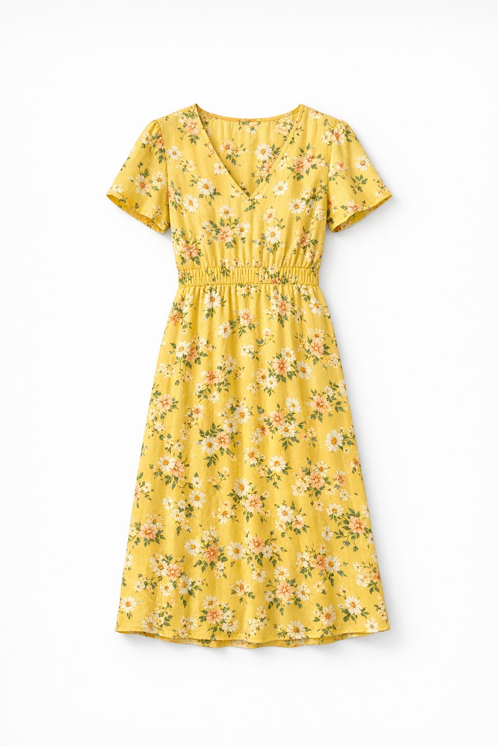Yellow floral dress flat-lay reference image