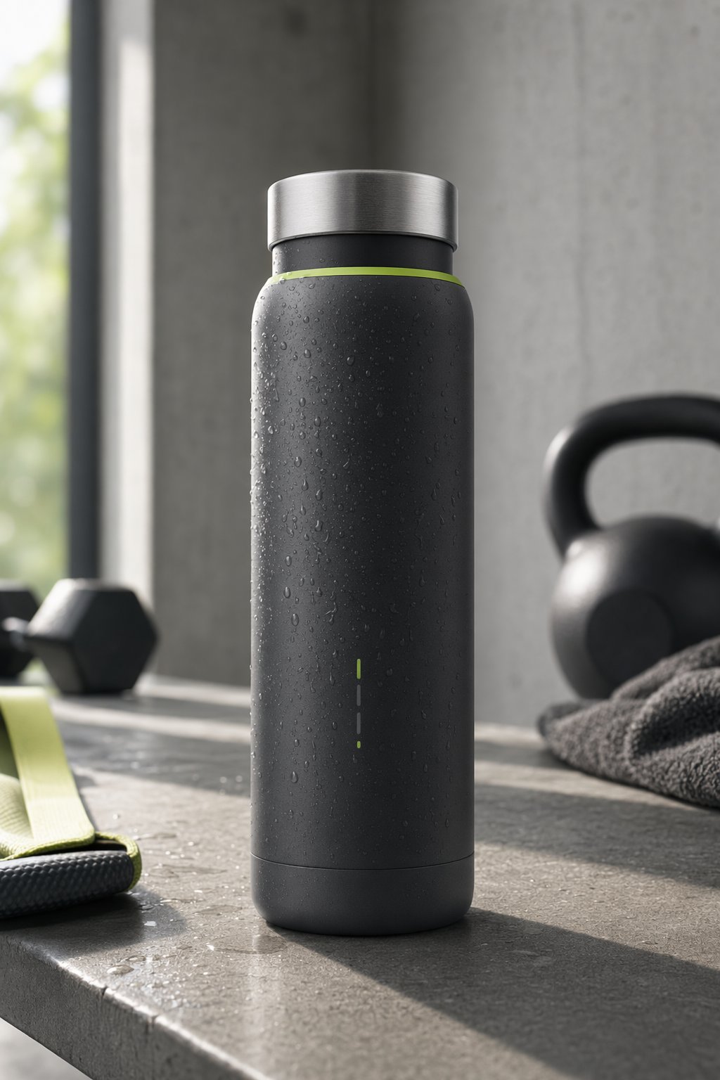 Frame vertical lifestyle editorial para botella inteligente generado con GPT Image 2