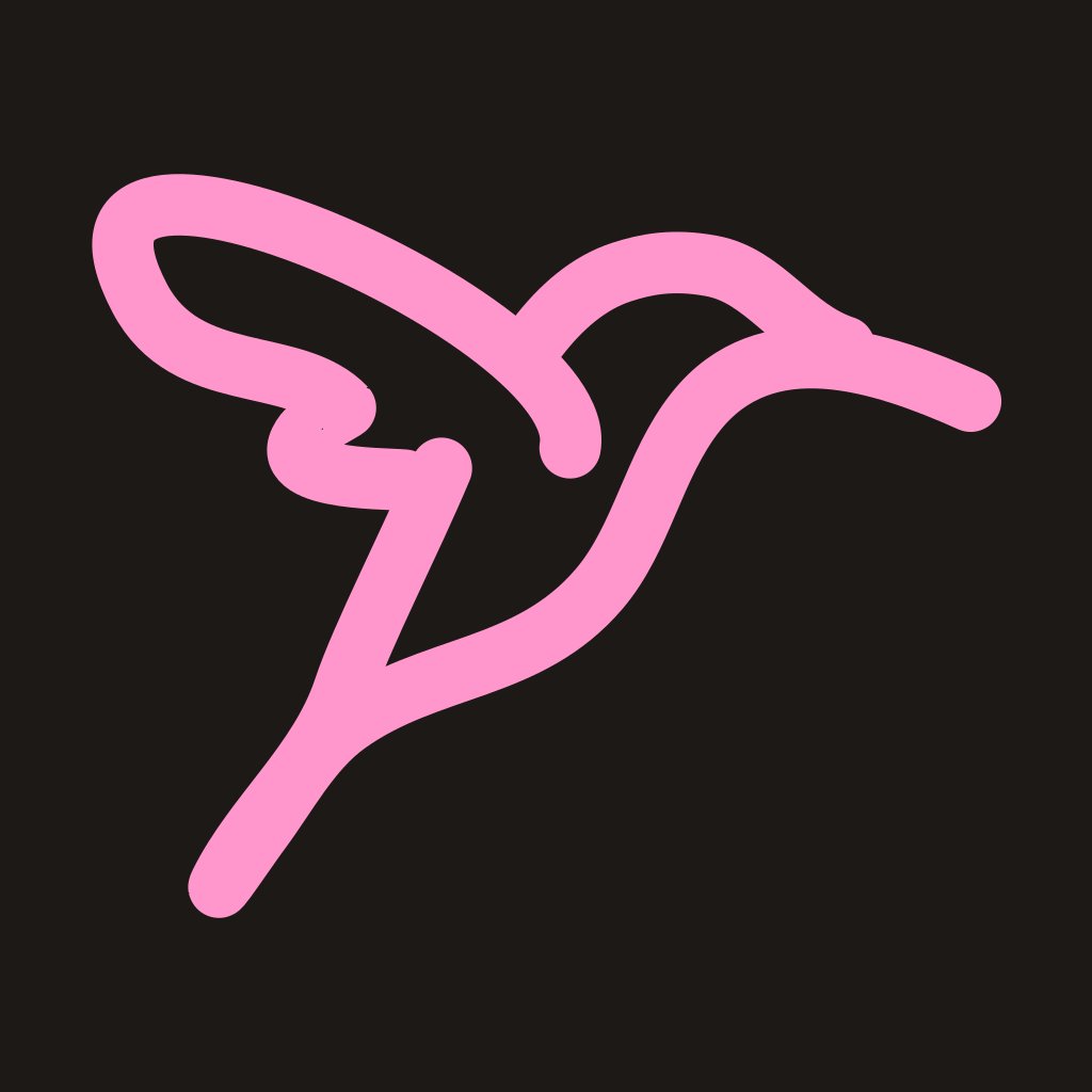 El logo de HummingBytes: un colibrí dibujado con dos líneas rosadas sobre un fondo oscuro