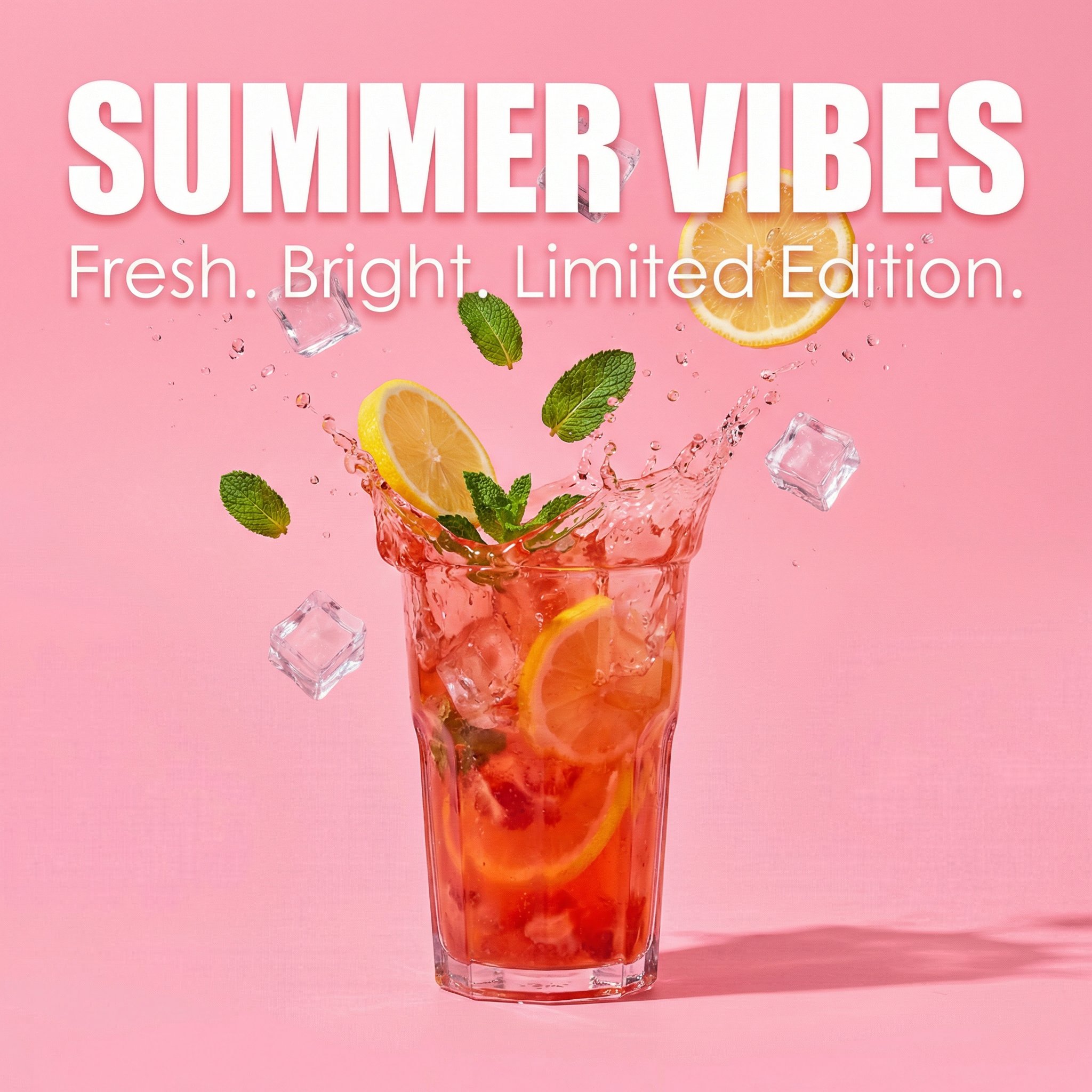 Strawberry lemonade social ad with bold readable headline text generated by Nano Banana 2