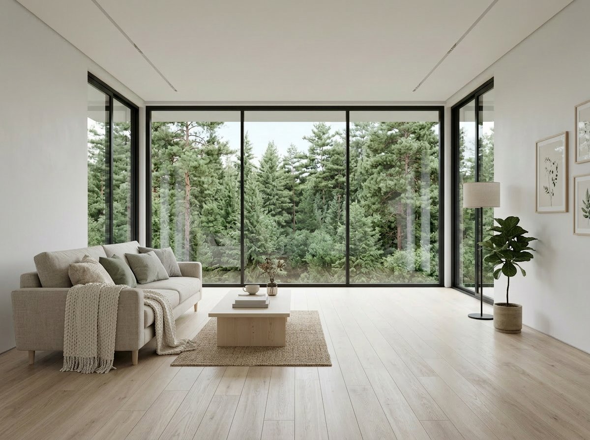 Scandinavian living room concept with pale wood furniture generated by Nano Banana 2