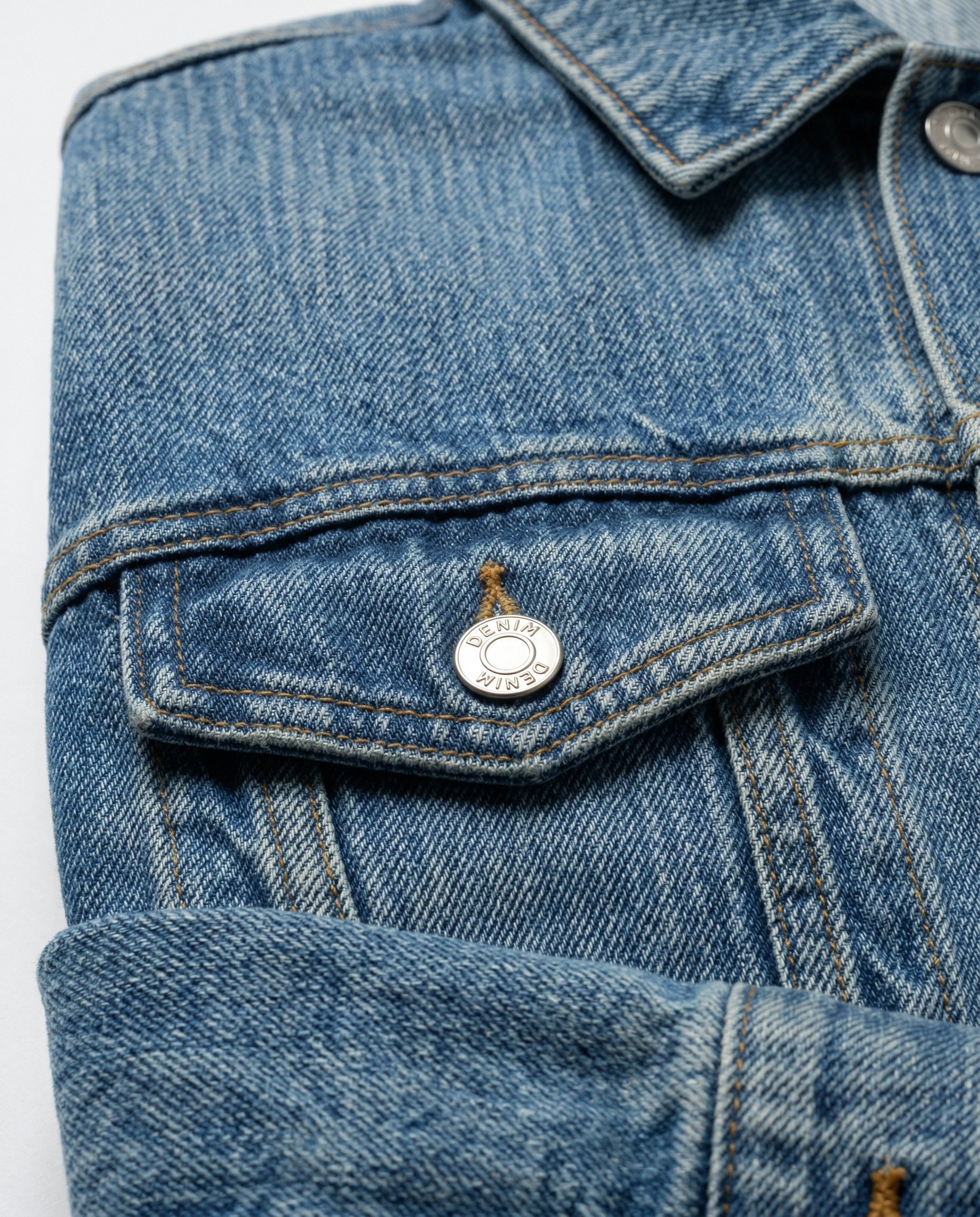 Macro detail photo of the bomber jacket hardware and trim construction