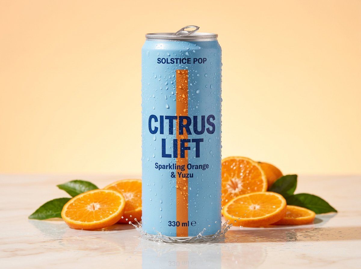 Beverage can product photo after commercial lighting, color, and premium campaign art direction
