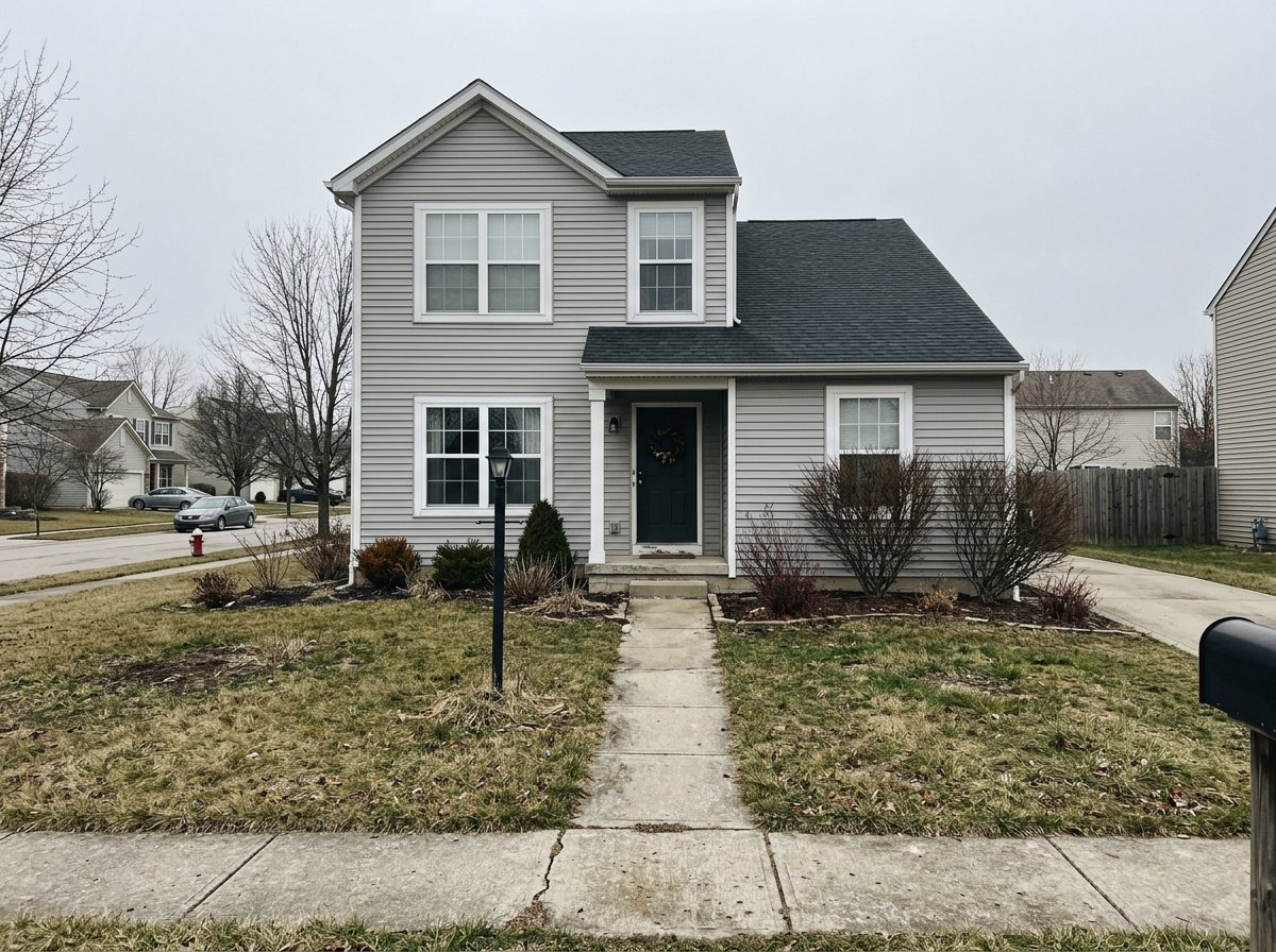 Front-of-house listing photo before exterior tonal cleanup and curb-appeal improvement