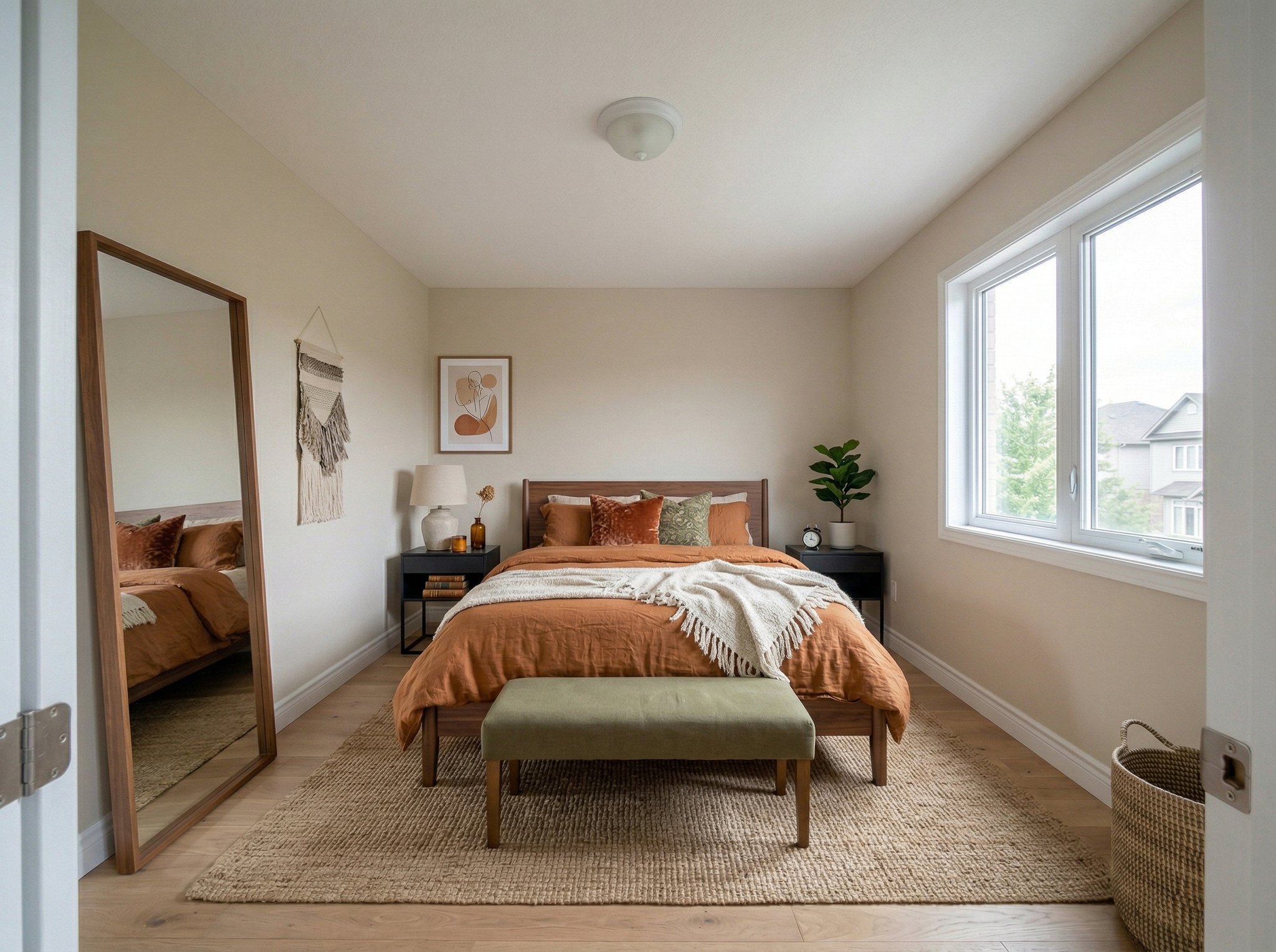 Virtually staged bedroom in an alternate furnishing style for the same residential listing