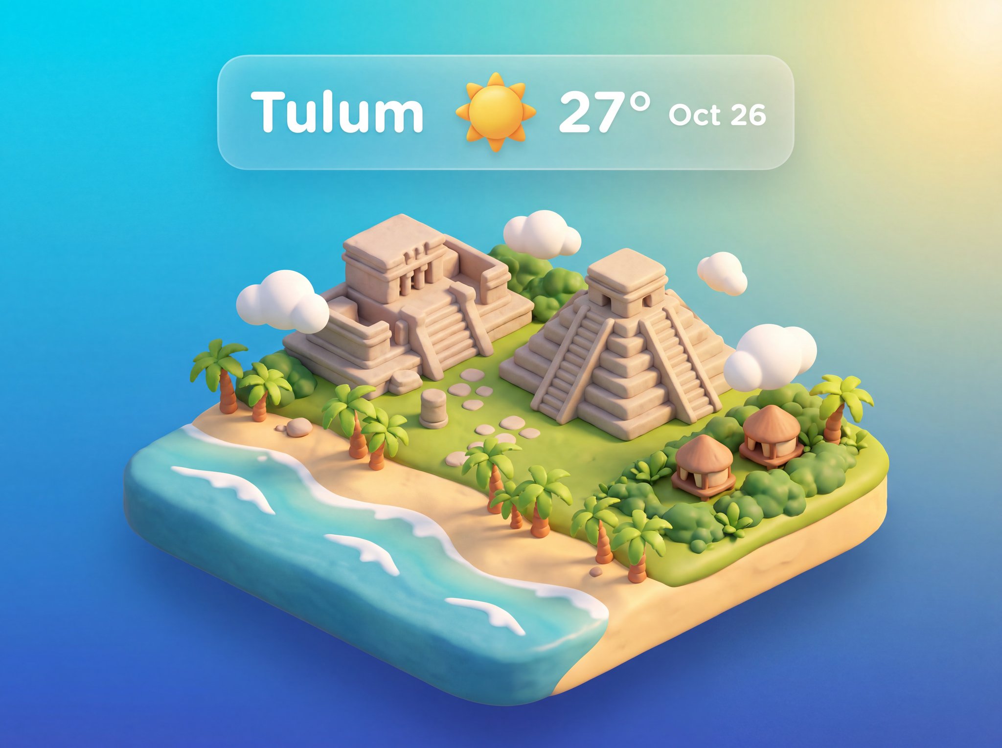 Example: 3D weather app widget with isometric city tile