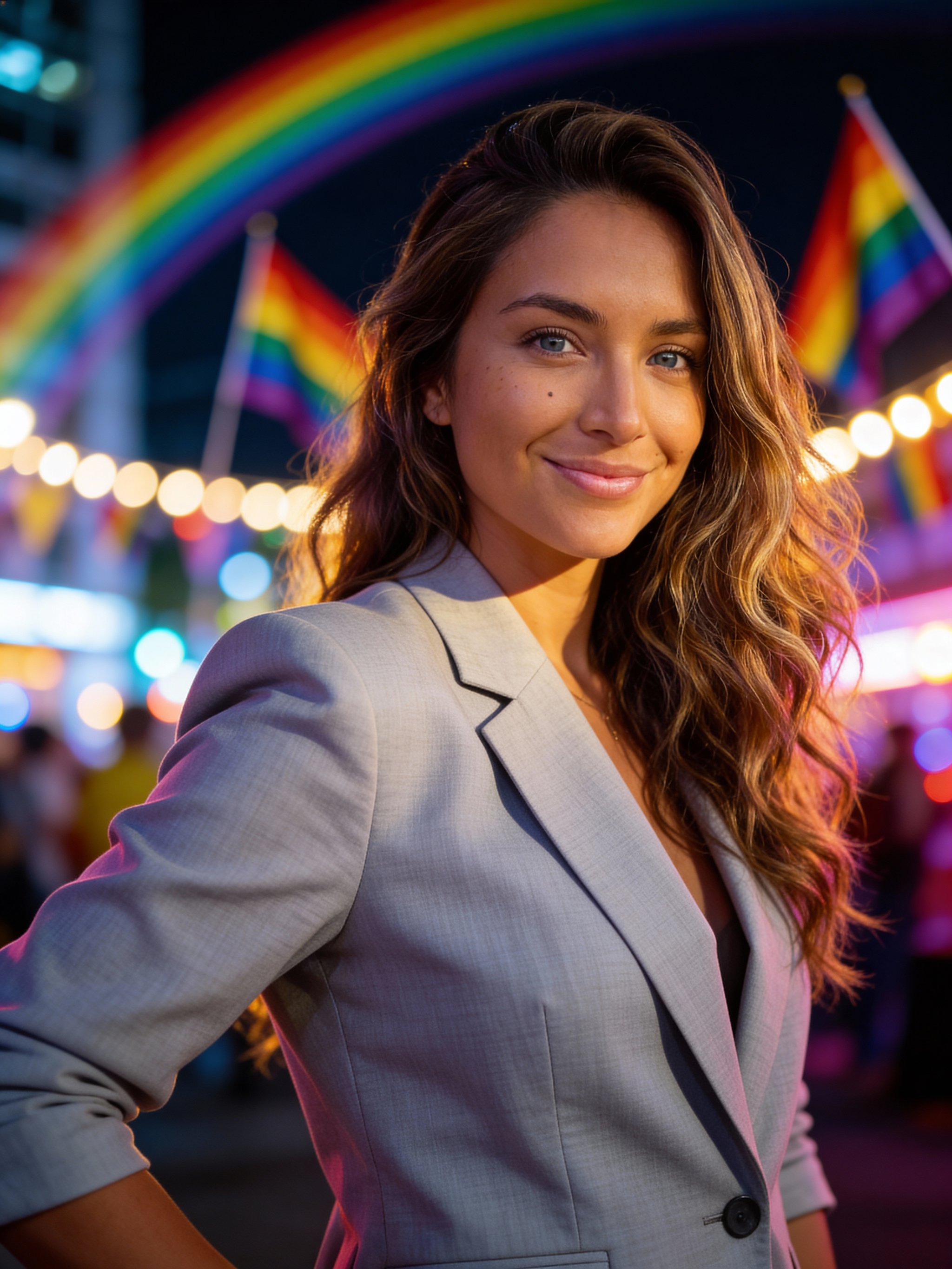 Example: Pride portrait with colorful city lights