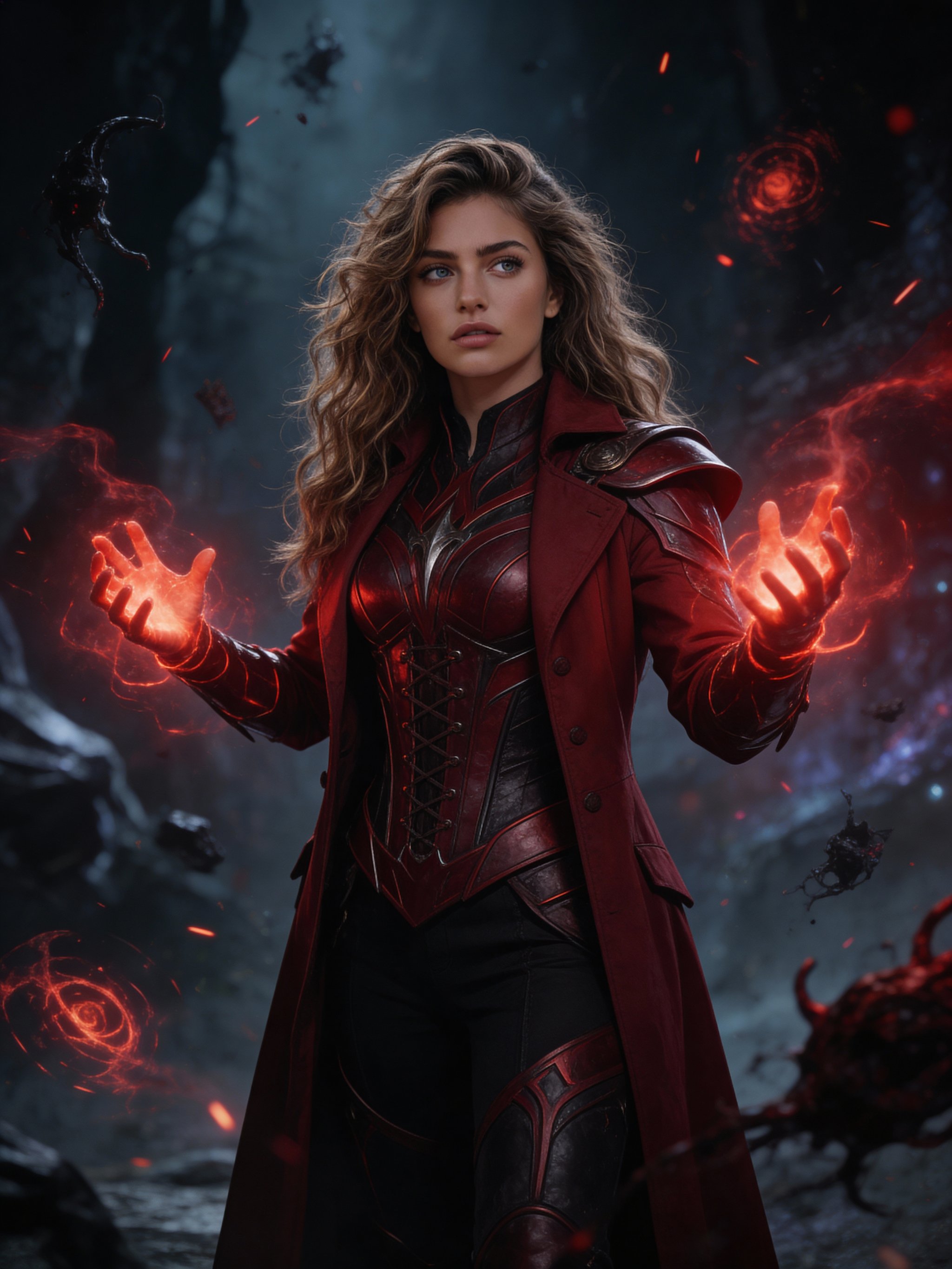 Ejemplo: retrato inspirado en Scarlet Witch con energía roja