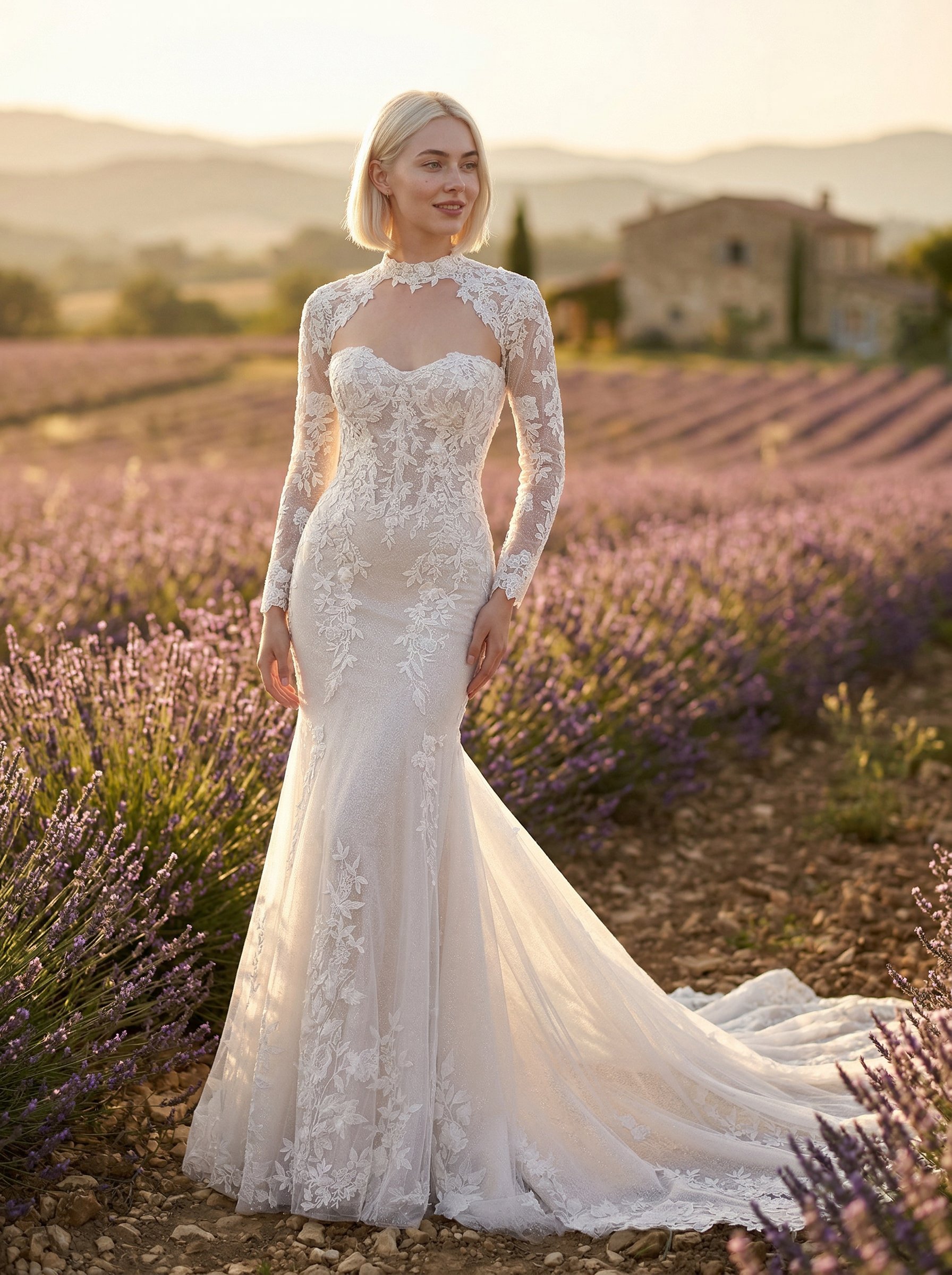 Example: Provence lavender bridal gown portrait