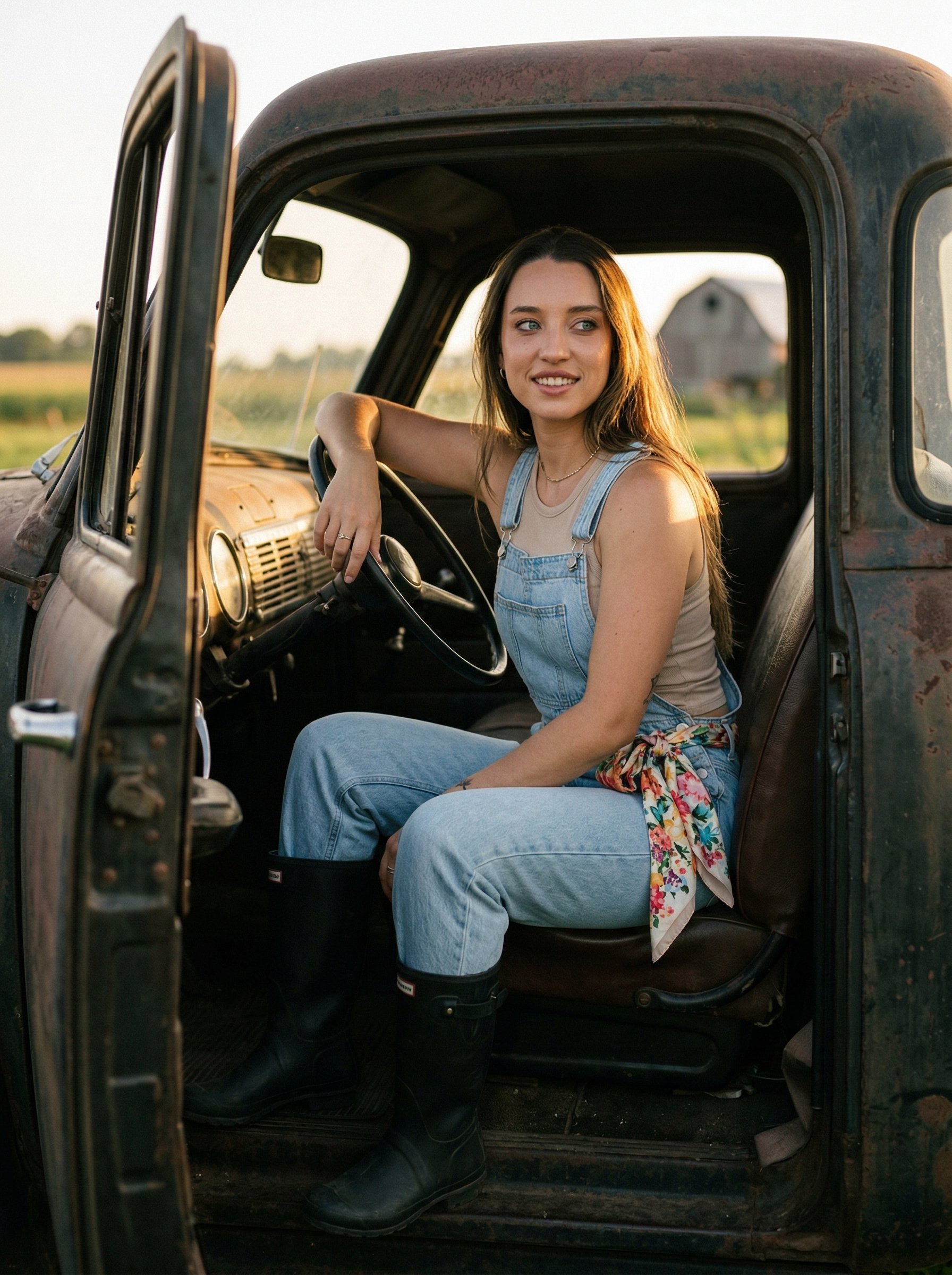 Example: vintage farm truck golden hour portrait