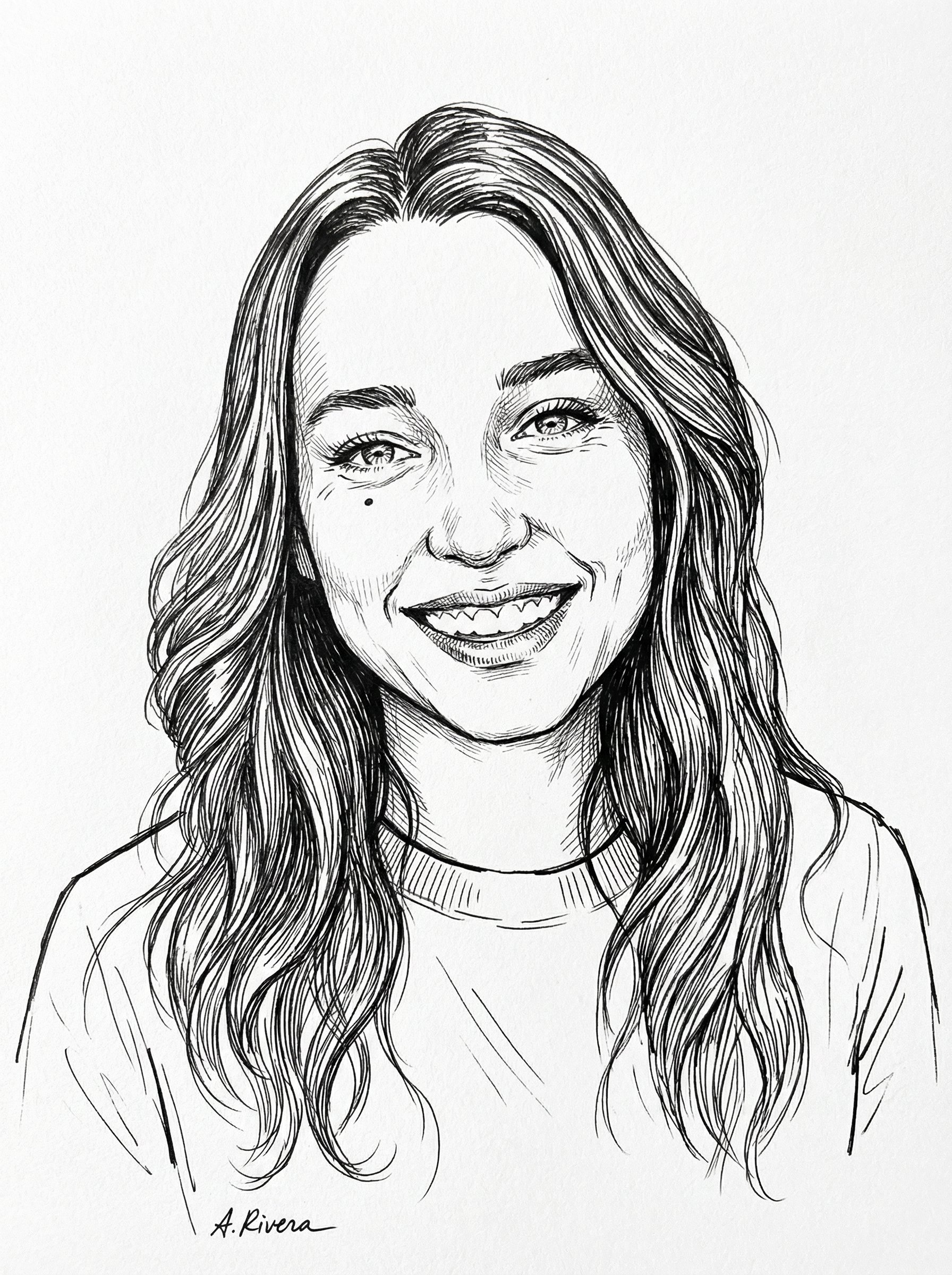Ejemplo: retrato en boceto de tinta negra