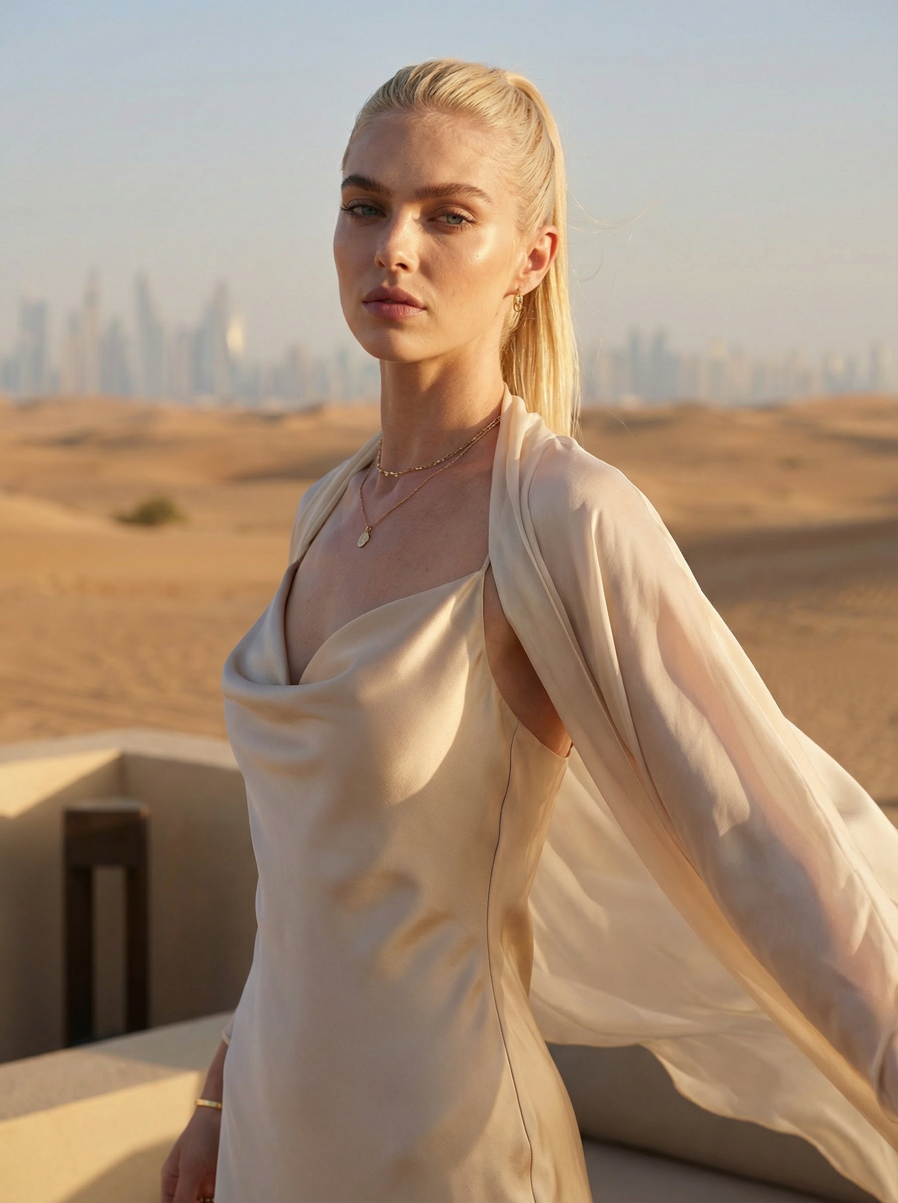 Example: Dubai desert resort couture editorial portrait
