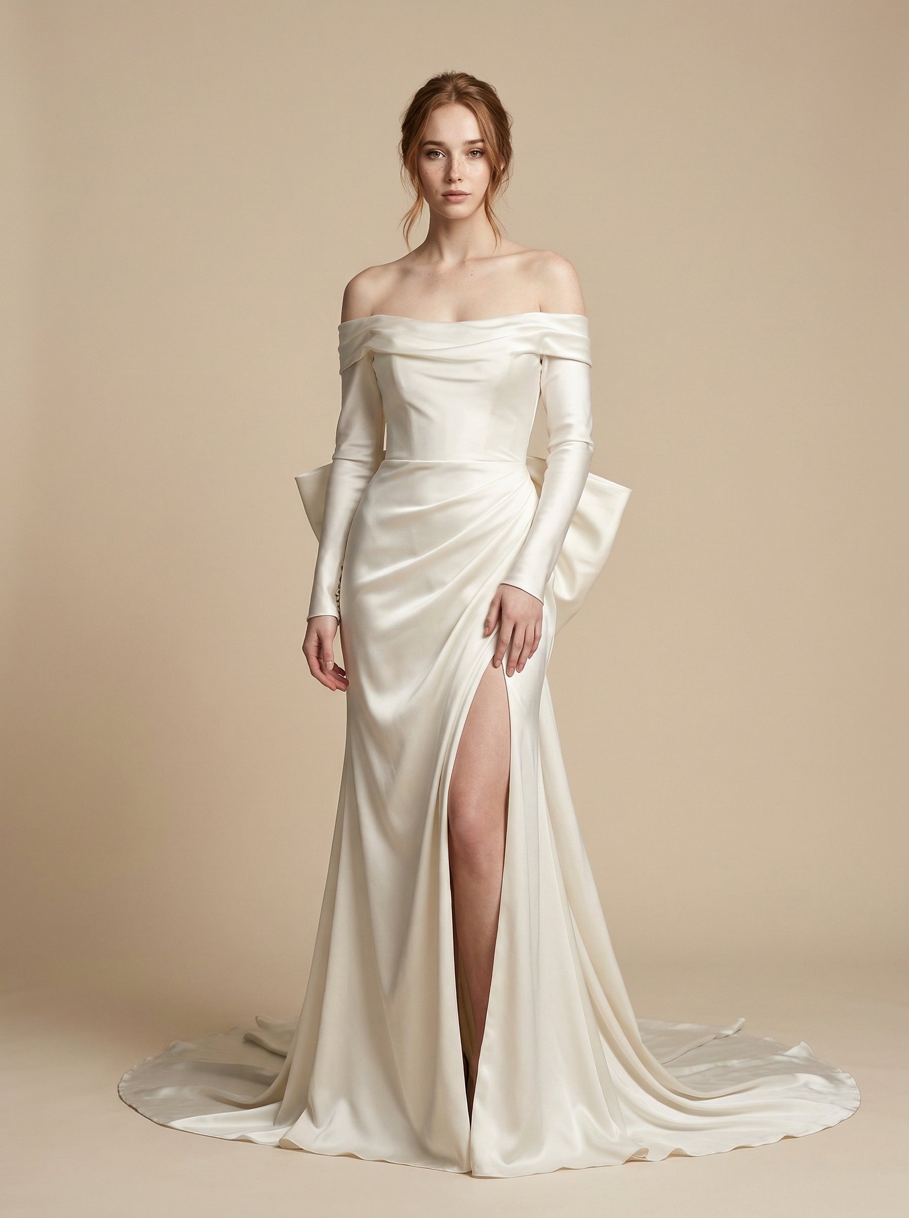 Ejemplo: retrato nupcial de lujo con vestido satinado