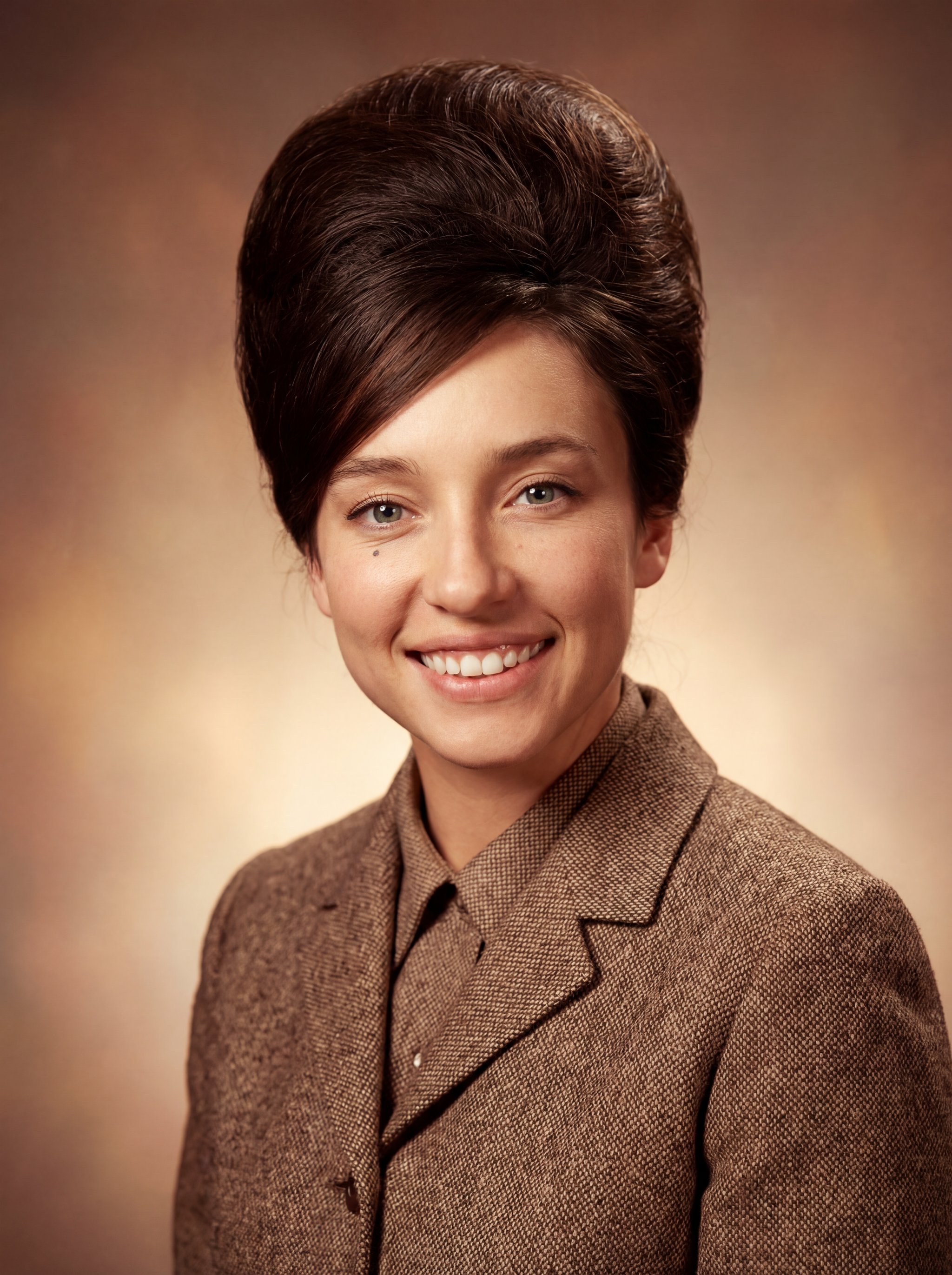 Example: 1960s beehive hairstyle studio portrait restyle