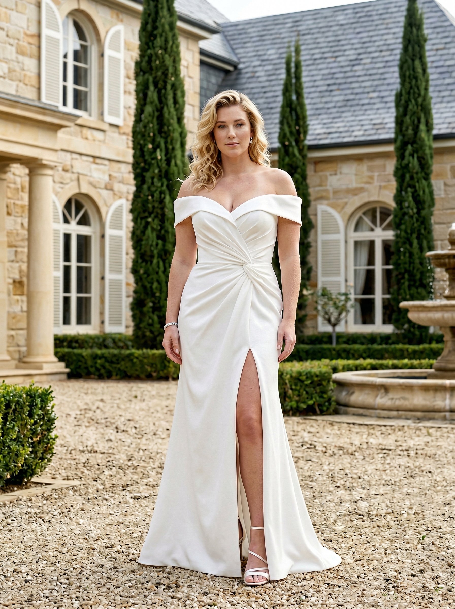 Example: European mansion bridal gown portrait