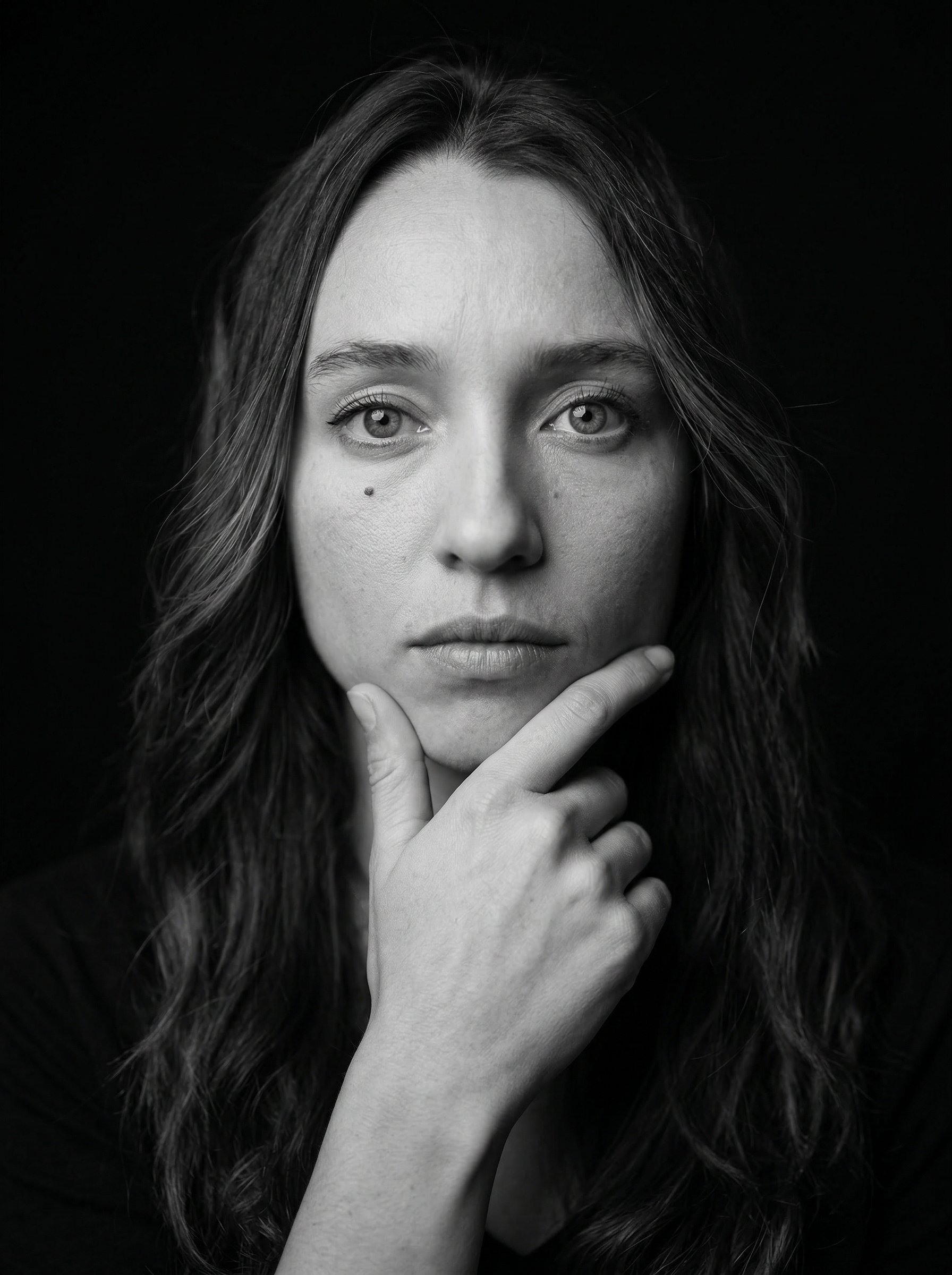 Example: fine-art monochrome thinker portrait