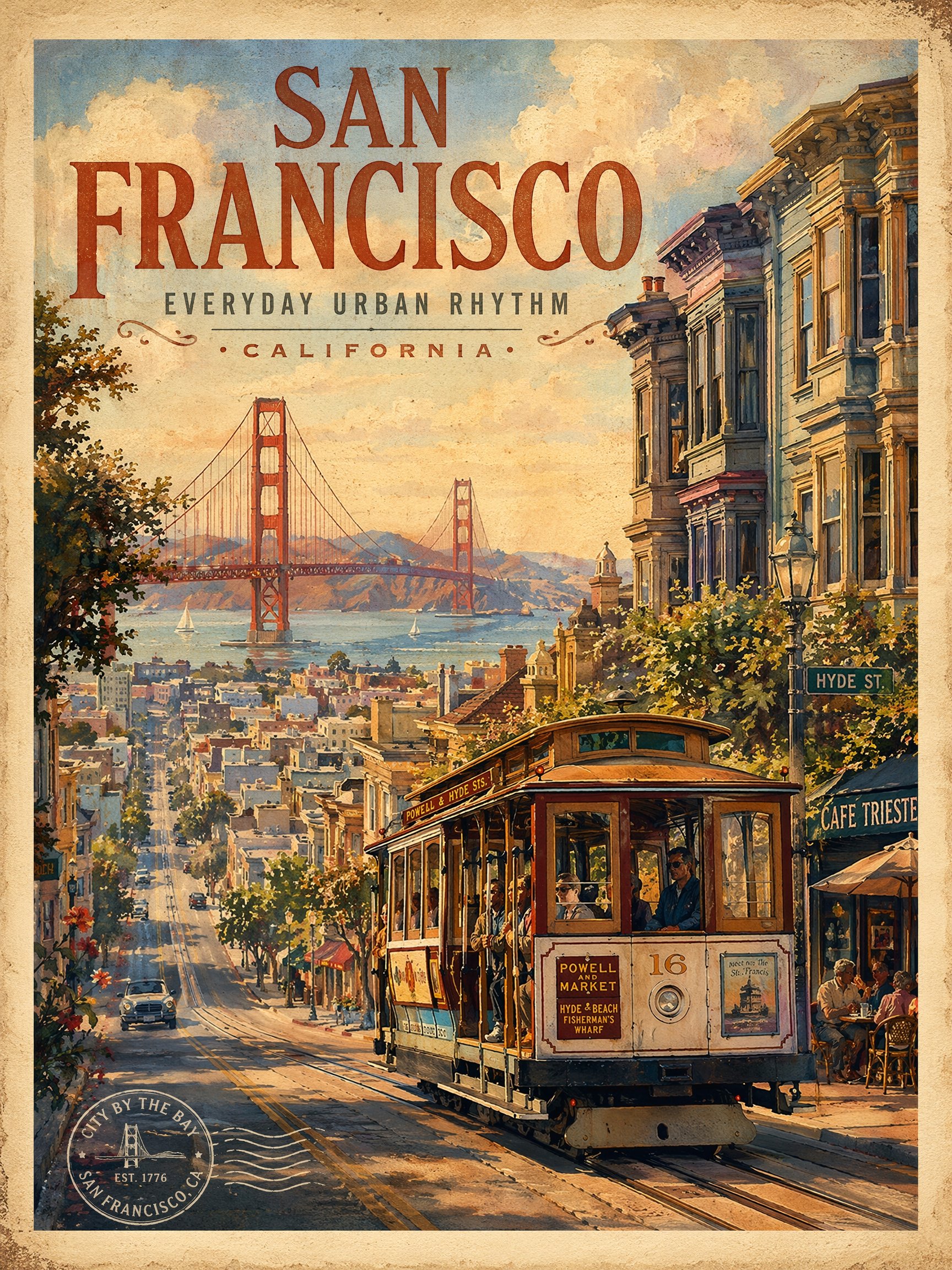 Ejemplo: ilustración de póster turístico vintage de San Francisco