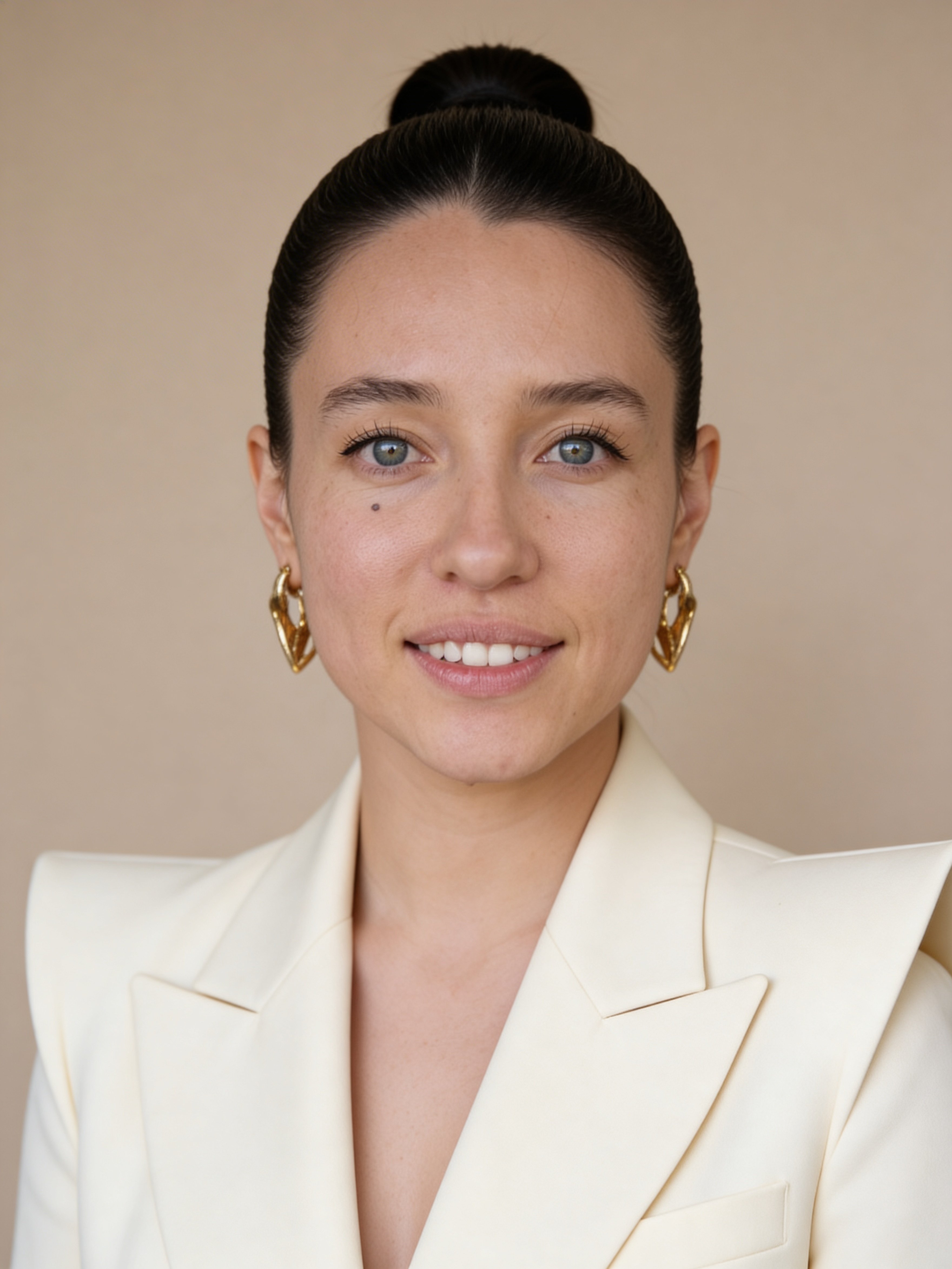 Editorial studio headshot portrait by Seedream 4.5 with strong face fidelity and clean studio lighting