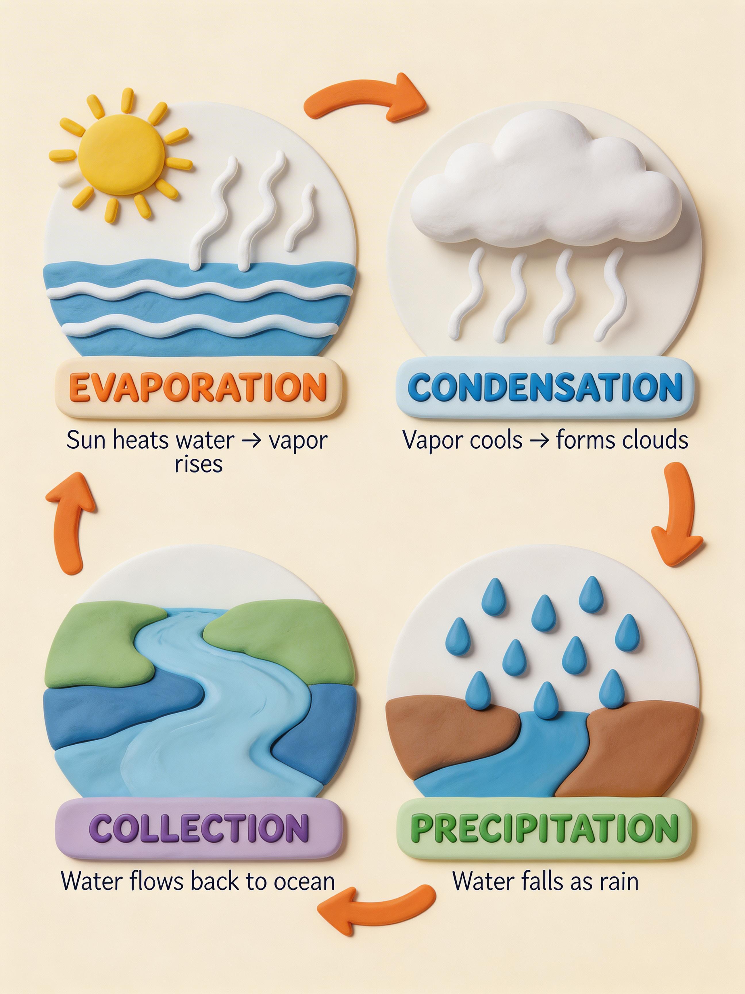 Water cycle educational infographic by Seedream 5.0 Lite with clearer layout, labels, and flow consistency
