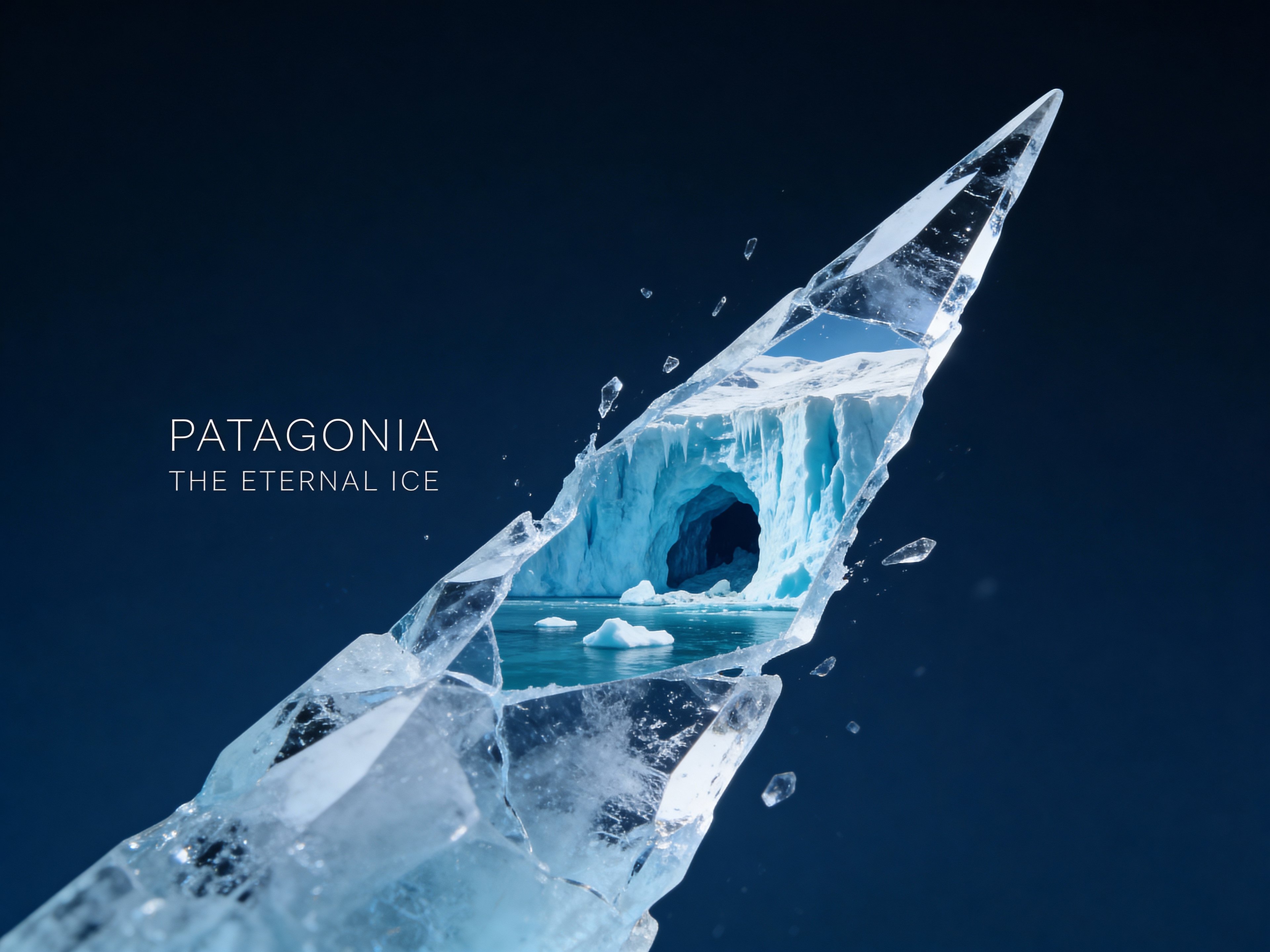 Patagonia ice shard poster composition test by Seedream 4.5 with weaker structural cohesion