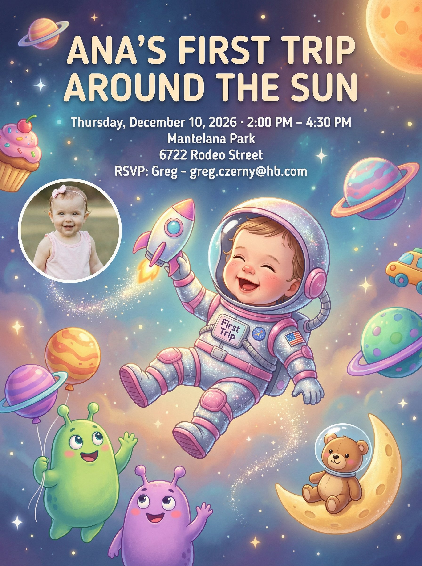 First Trip Around the Sun 1st birthday astronaut invitation