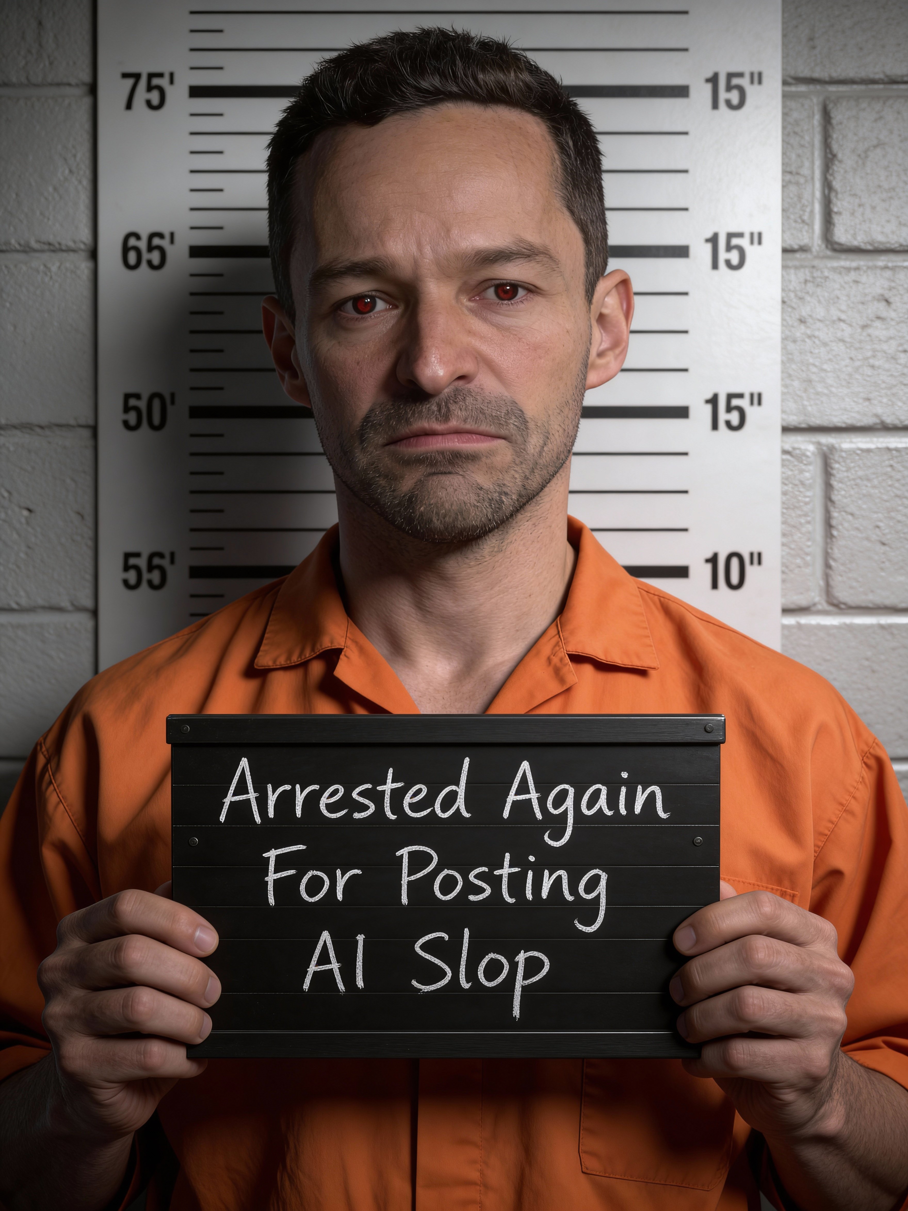 Ejemplo: mugshot policial hiperrealista con placa de registro