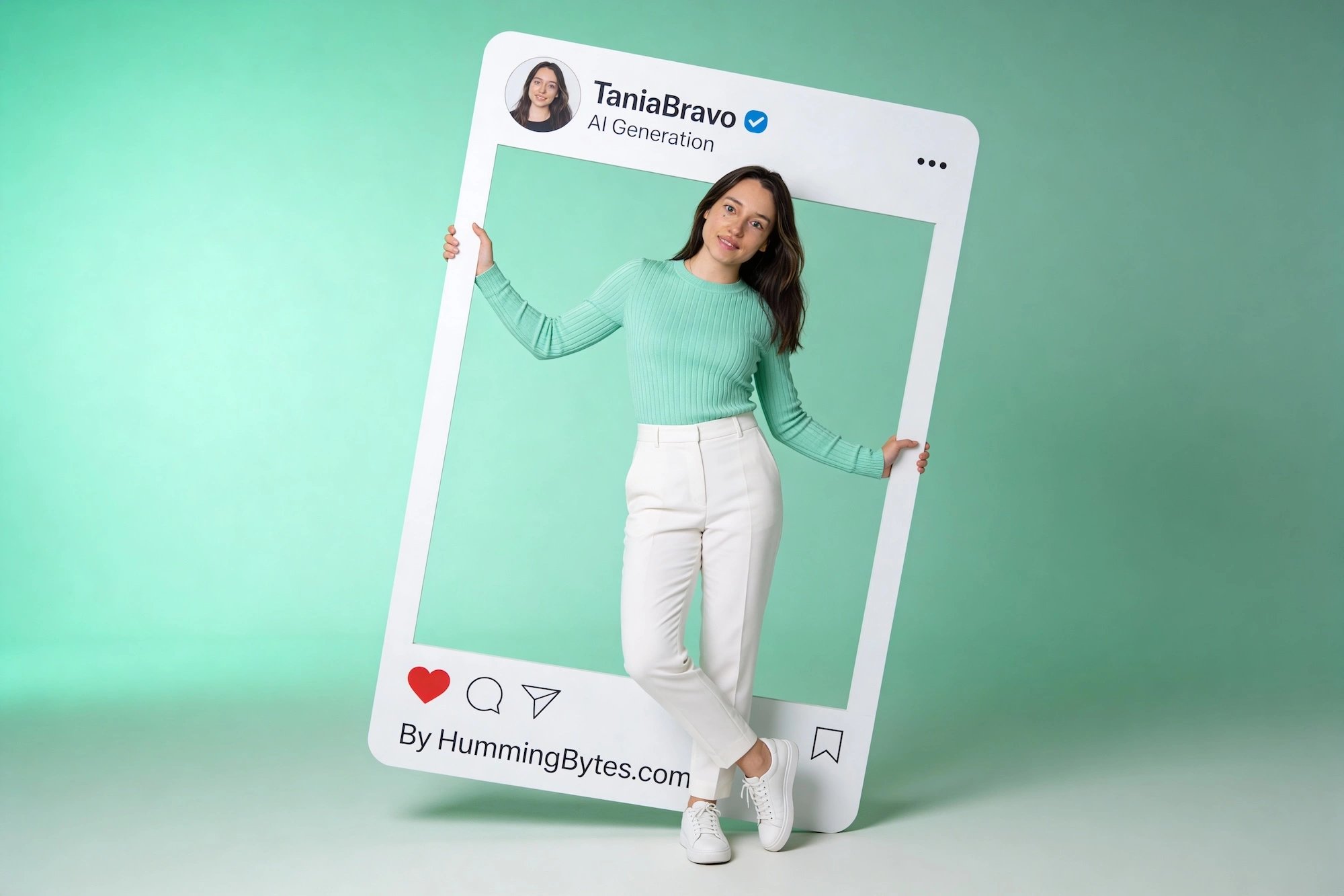 Ejemplo: sujeto posando con un marco tipo publicación de Instagram