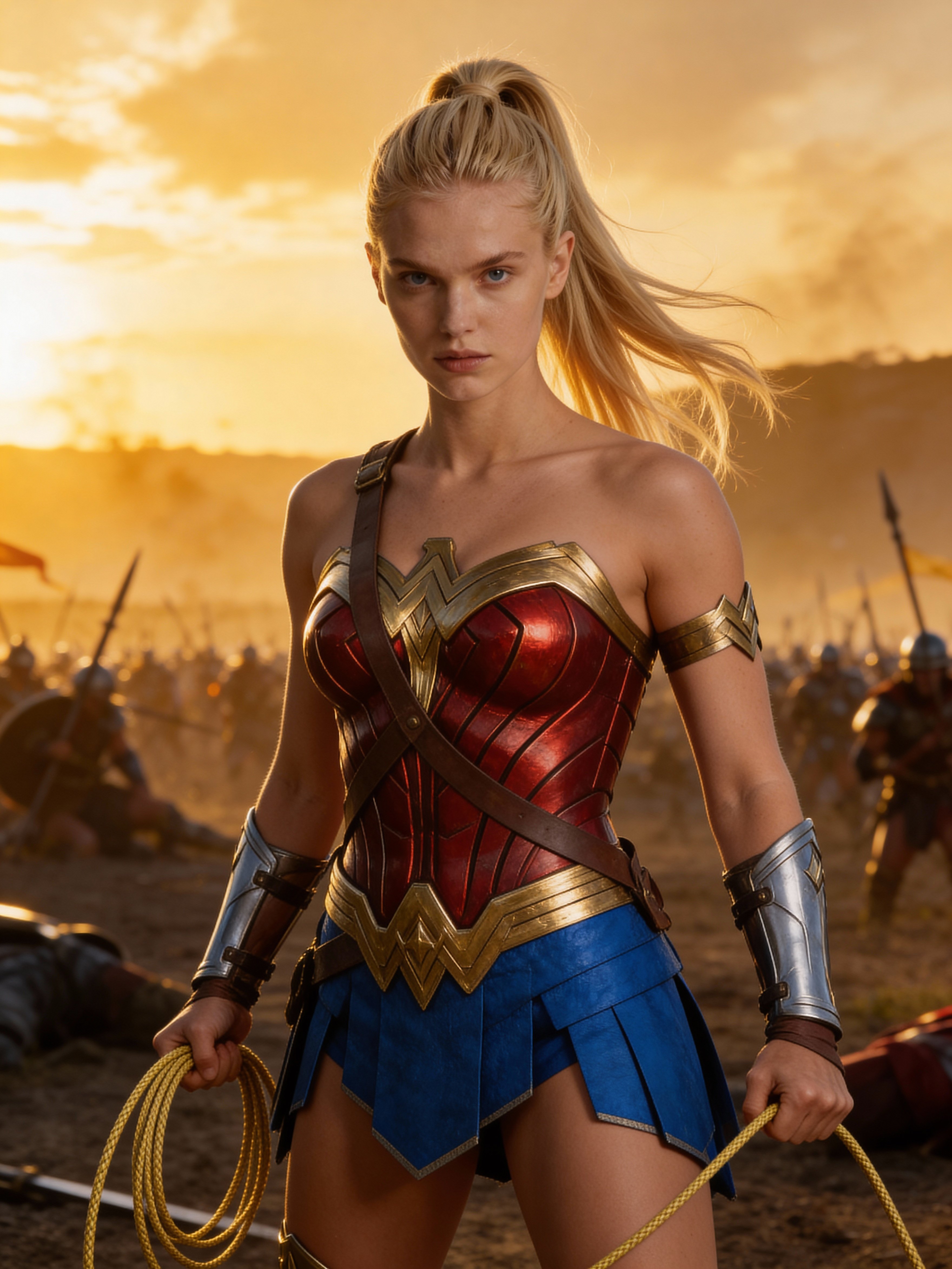 Ejemplo: retrato inspirado en Wonder Woman con luz de hora dorada